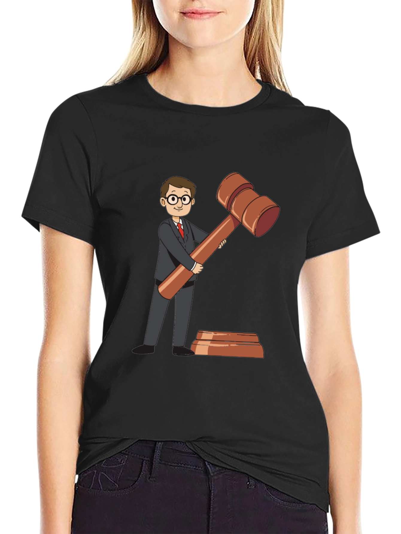 Black Cartoon Judge Gavel Black T-Shirt view 2