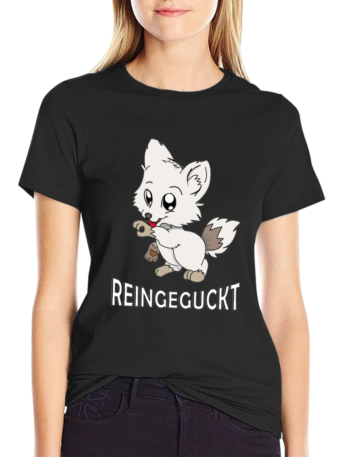 Black Cute Fox Graphic Tee - Reingeguckt Design view 2