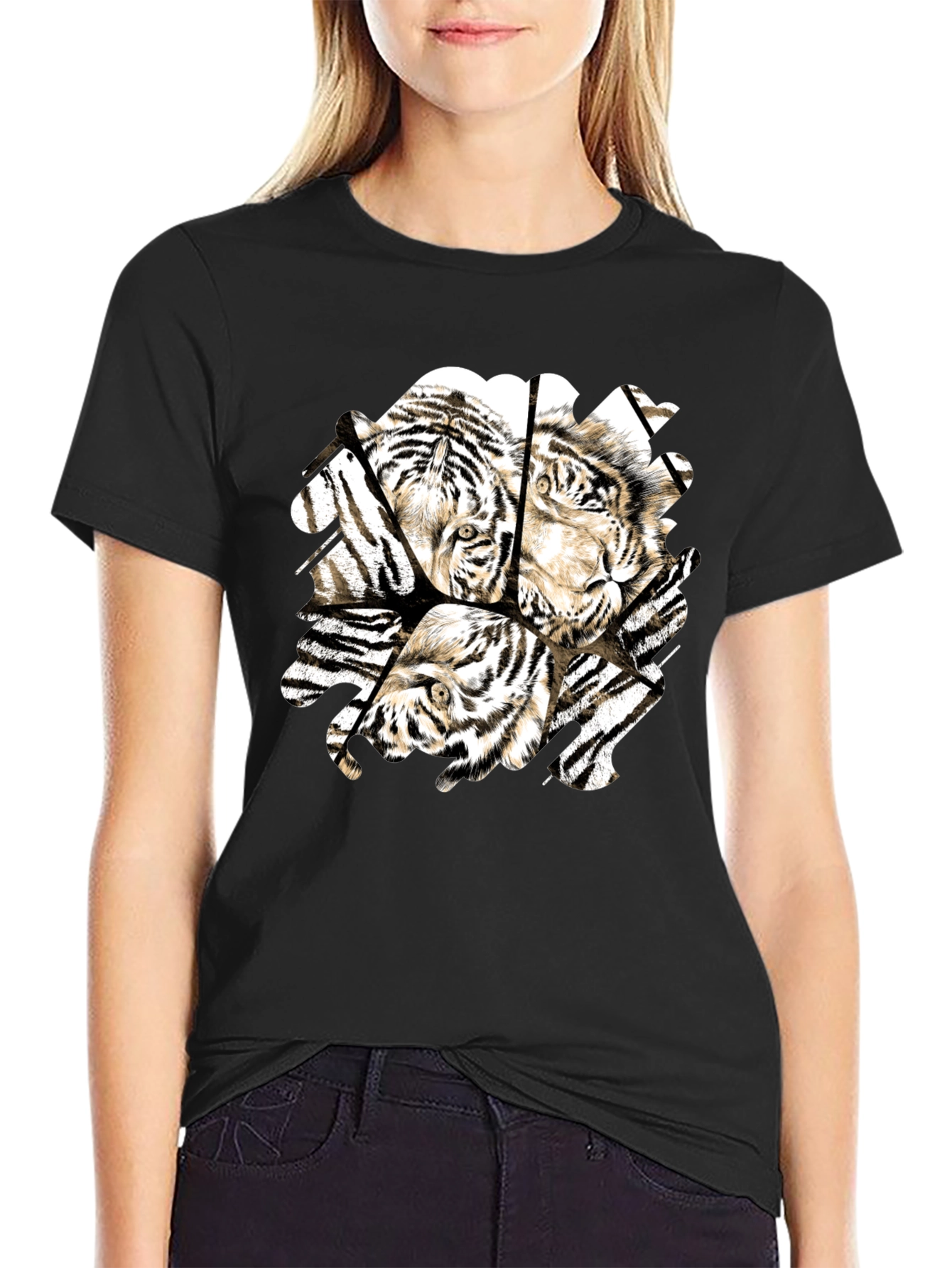 Black Tiger Graphic Black T-Shirt for Men view 2