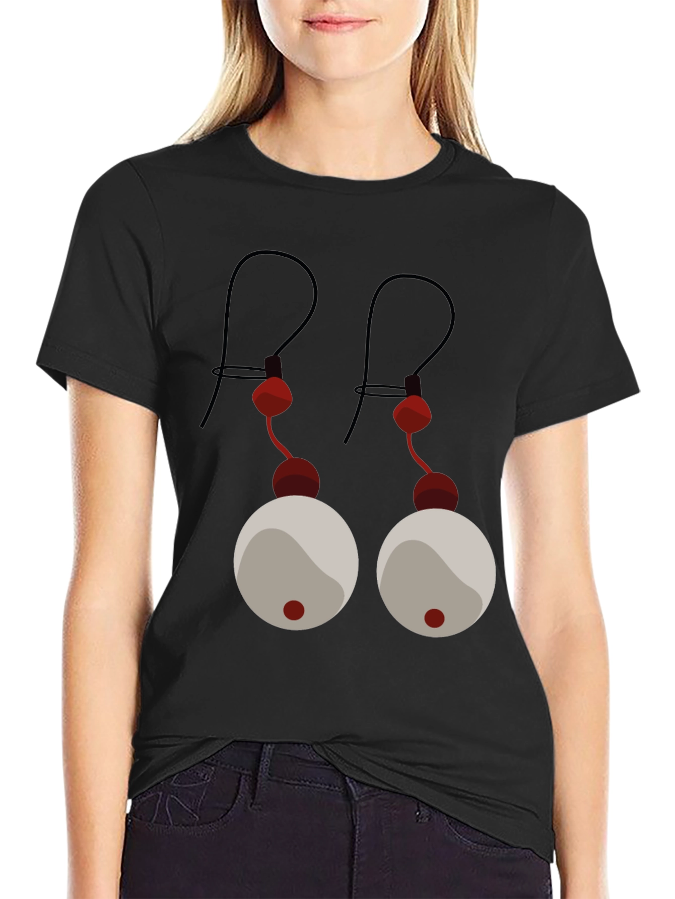 Black Novelty 'Eyes' Graphic T-Shirt - Black Cotton Tee view 2