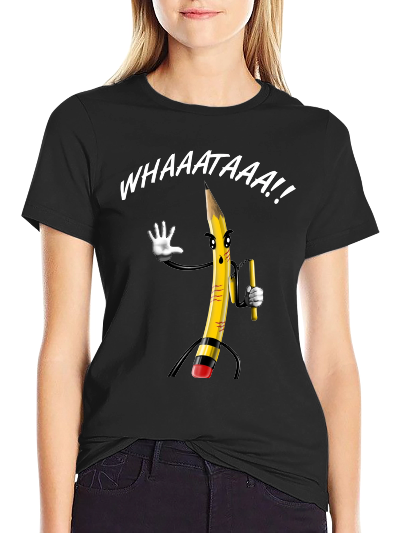 Black Whaaat Pencil Graphic T-Shirt view 2
