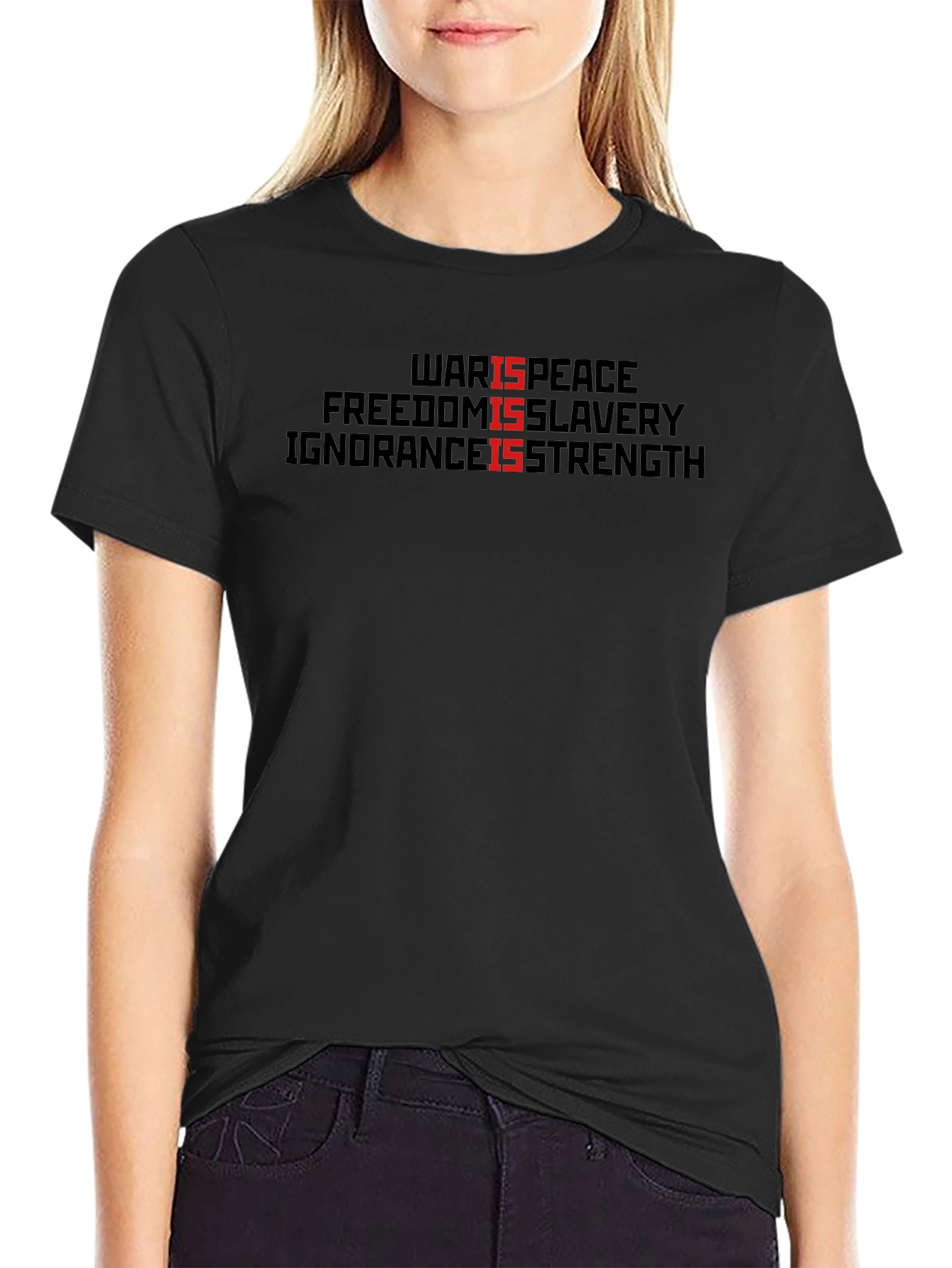 Black Orwellian Slogan T-Shirt: War is Peace, Freedom is Slavery view 2