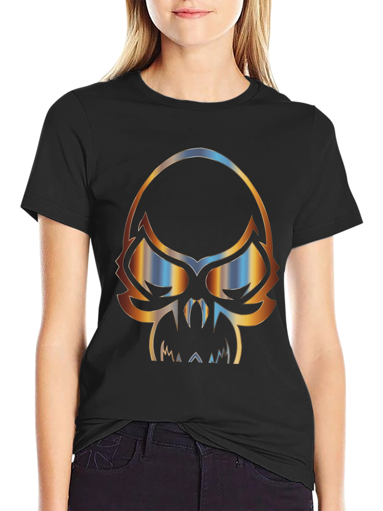 Black Skull Graphic Print Men's Black T-Shirt view 2