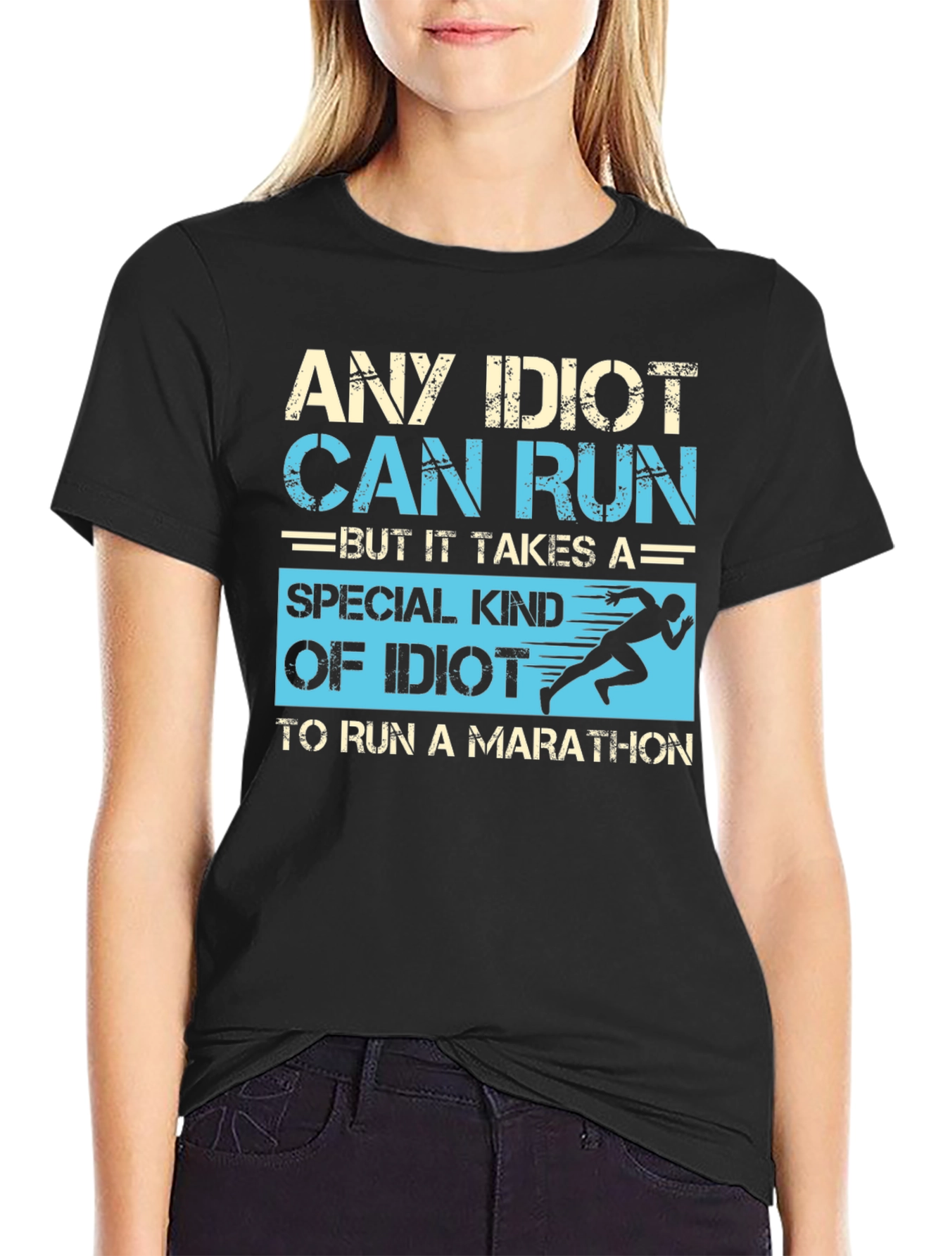 Black Any Idiot Can Run Marathon T-Shirt view 2