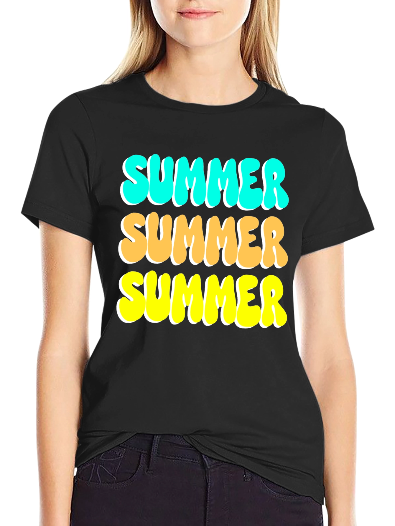 Black Summer T-Shirt - Funky Retro Design view 2