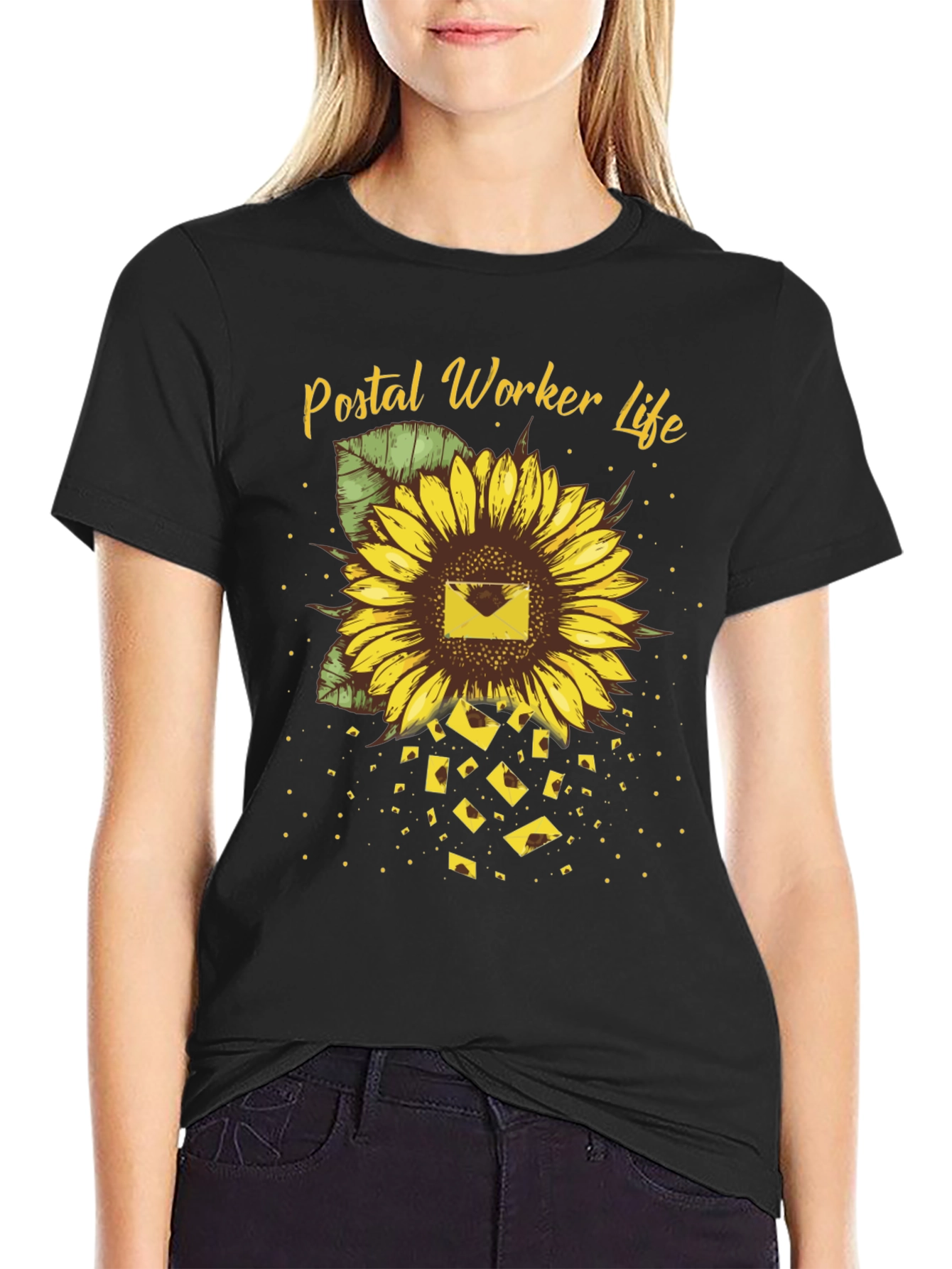 Black Postal Worker Sunflower T-Shirt - Black view 2