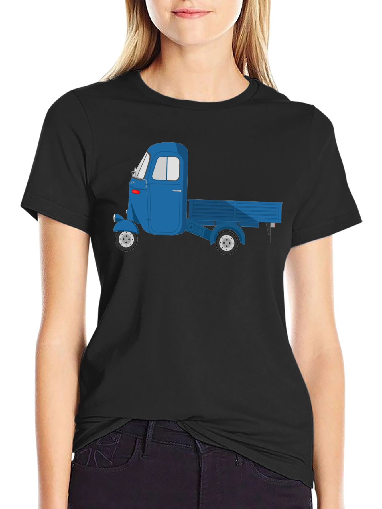 Black Blue Three-Wheeled Truck Graphic T-Shirt view 2