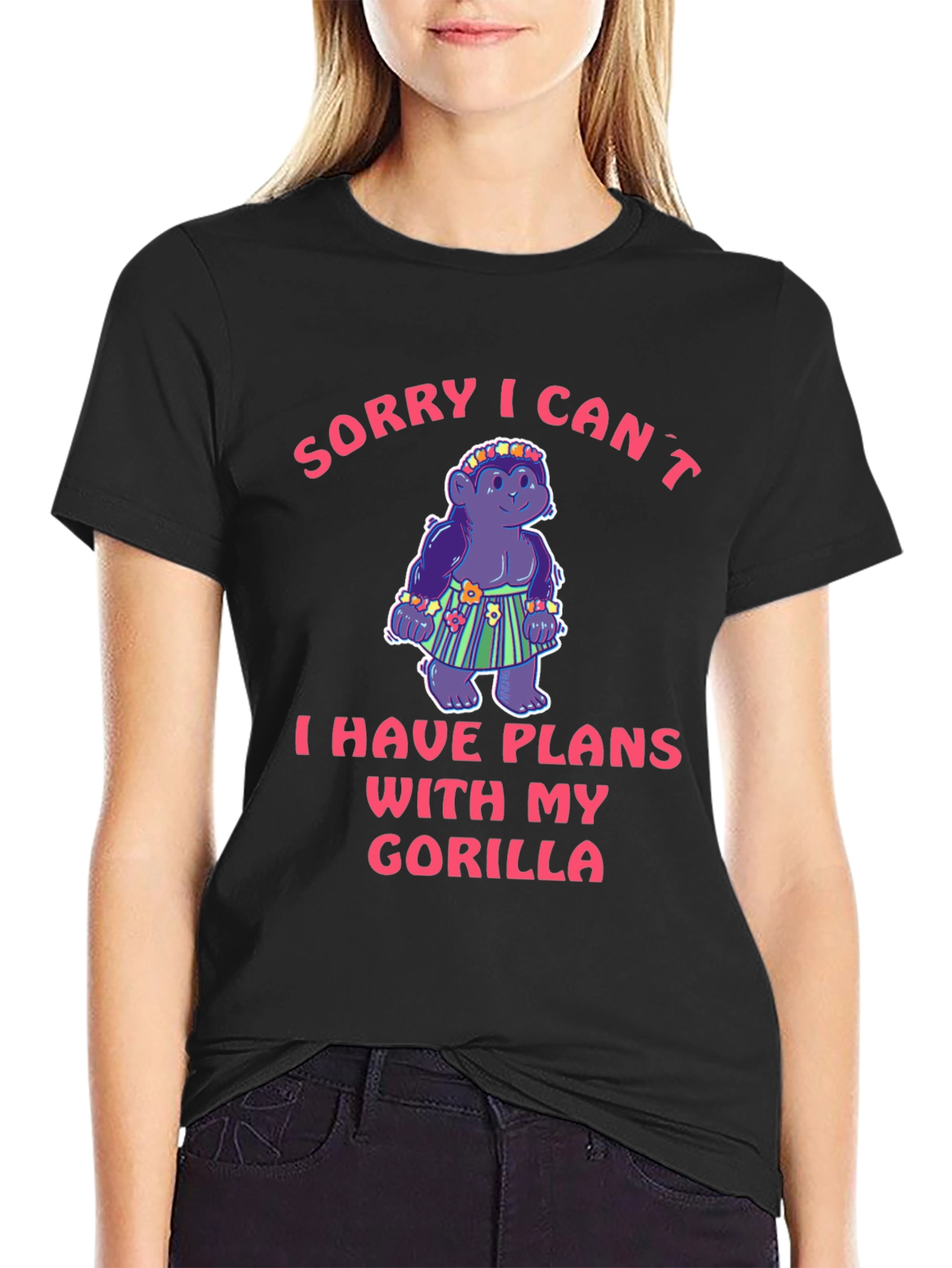 Black Funny Gorilla Plans Graphic Tee - Soft Cotton Unisex T-Shirt view 2