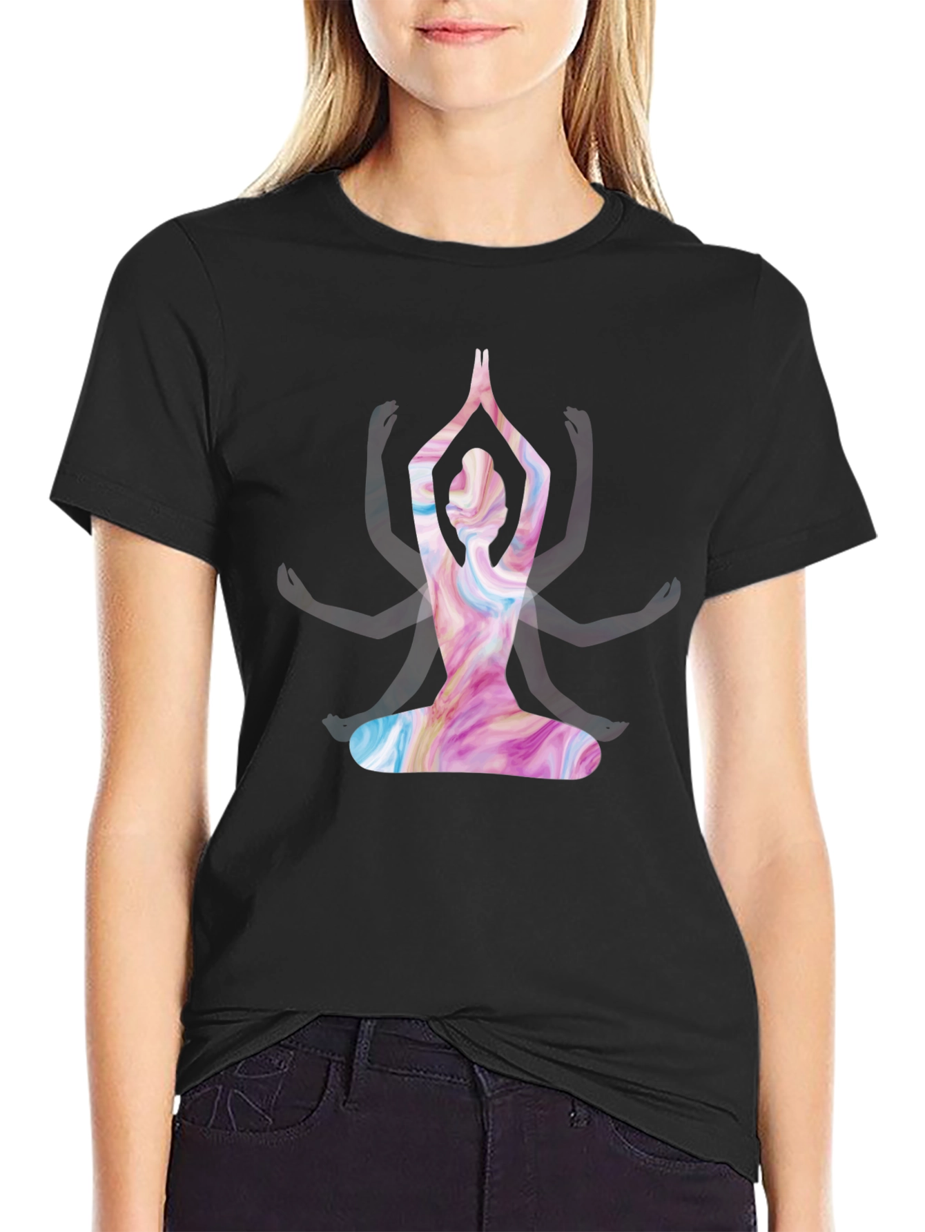 Black Yoga Pose Graphic Tee - Black Unisex T-Shirt view 2