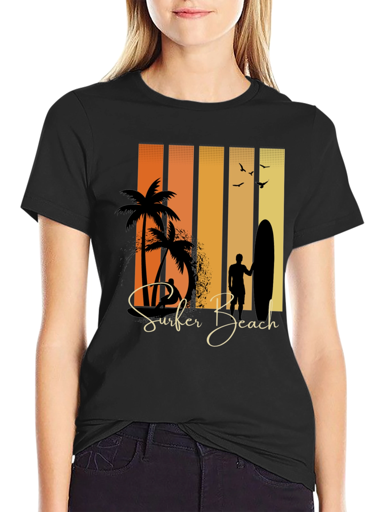 Black Surfer Beach Graphic Tee - Stylish Summer Wear view 2