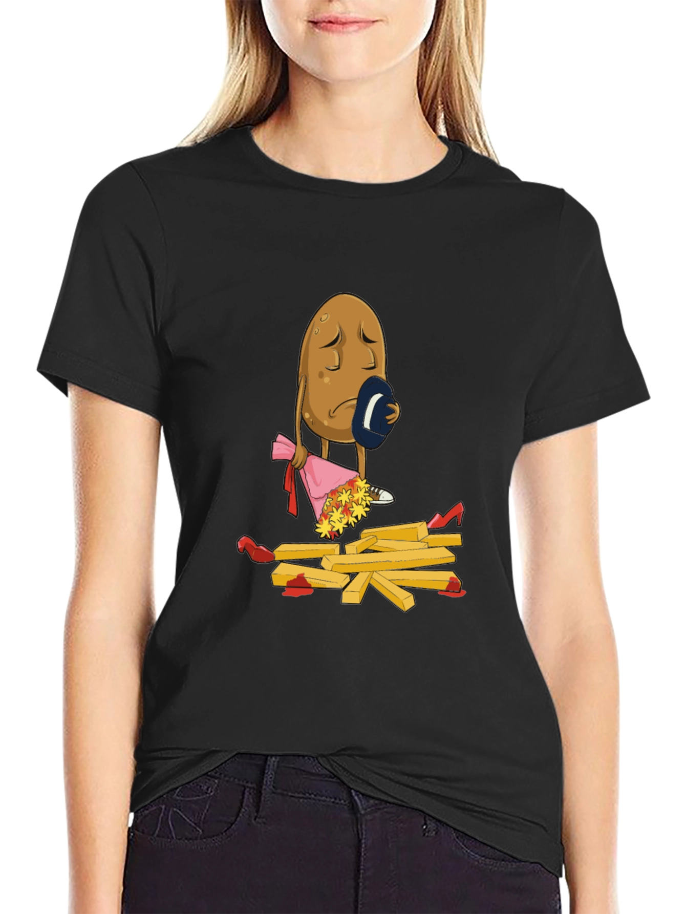 Black Sad Potato T-Shirt - Funny French Fry Design view 2