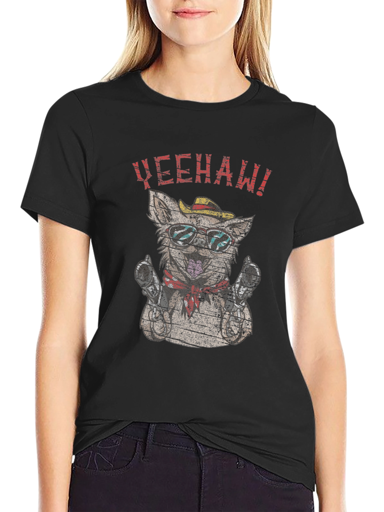 Black Yeehaw Dog T-Shirt - Novelty Graphic Tee view 2