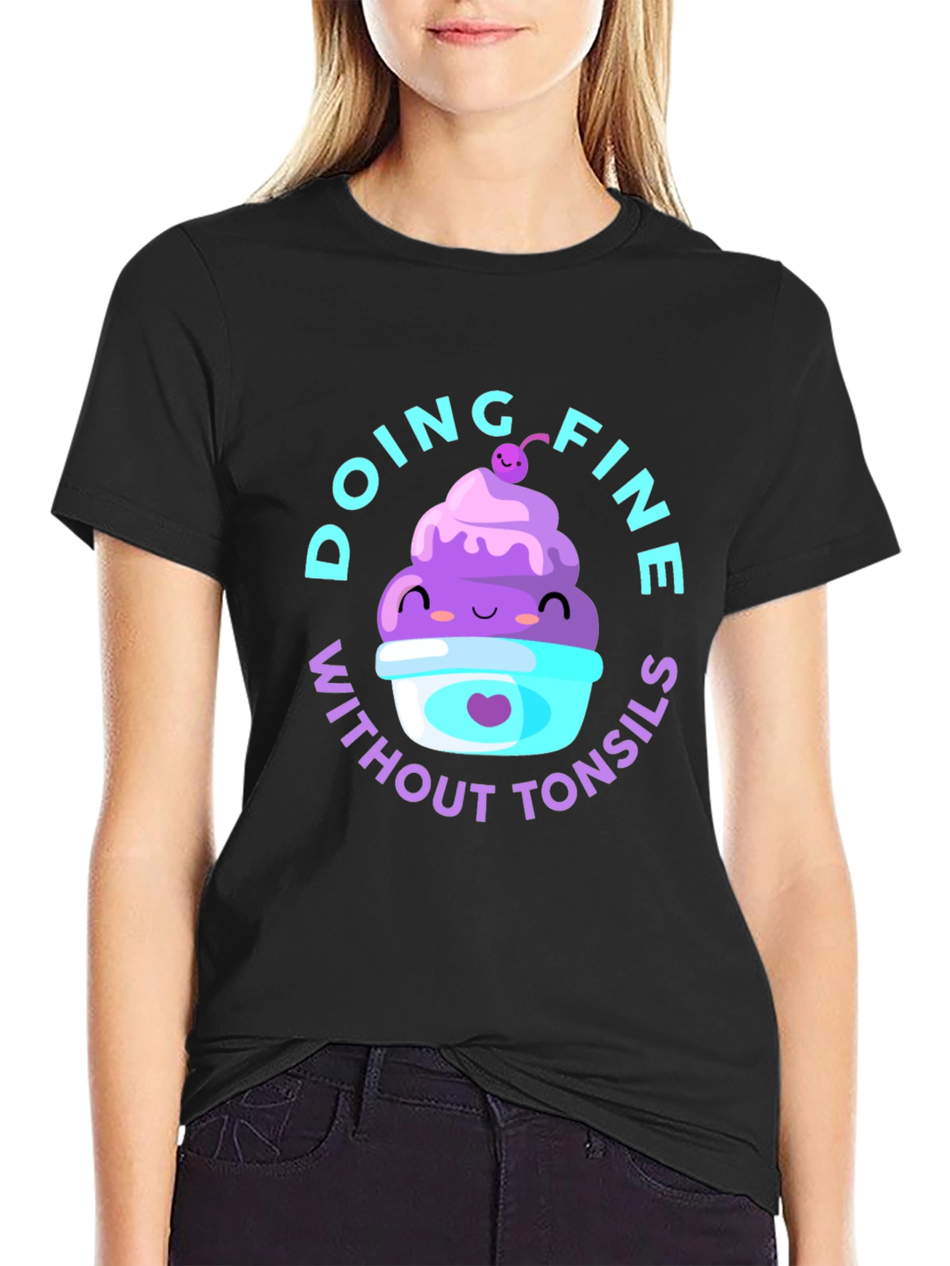 Black Doing Fine Without Tonsils T-Shirt view 2