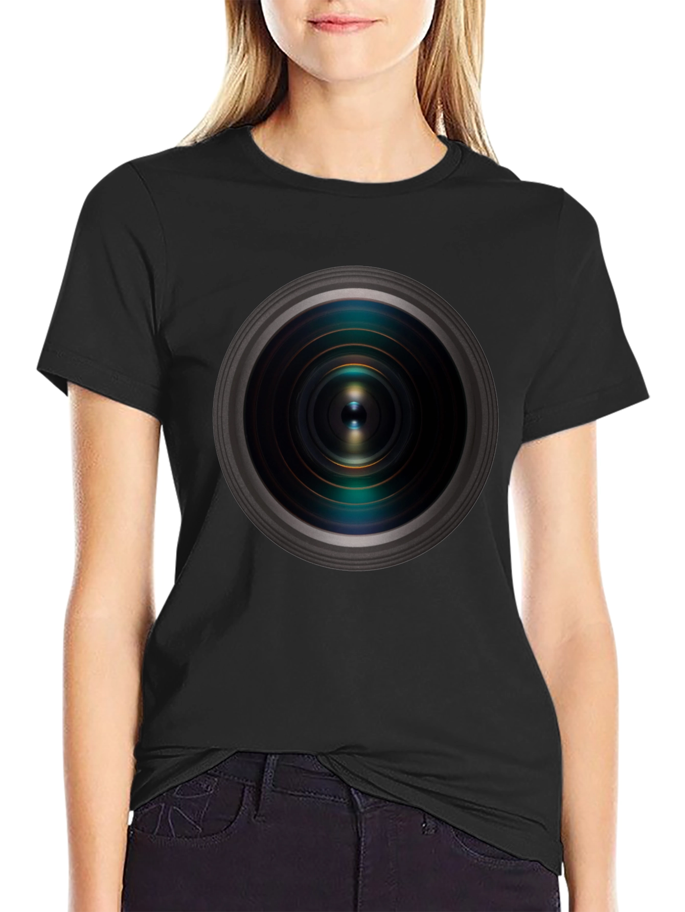 Black Camera Lens Graphic Black T-Shirt view 2