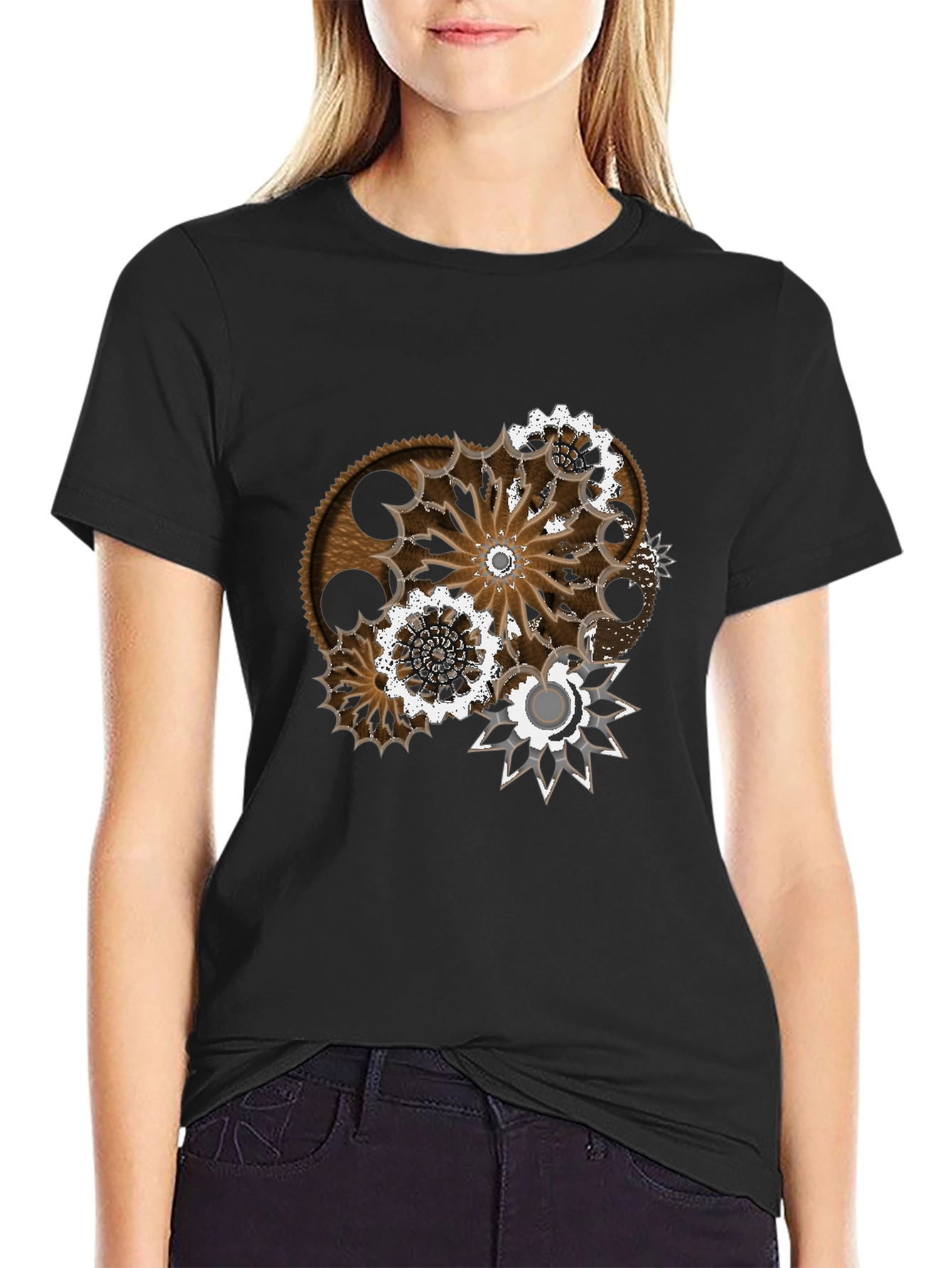 Black Steampunk Gear Graphic T-Shirt - Unique Design view 2