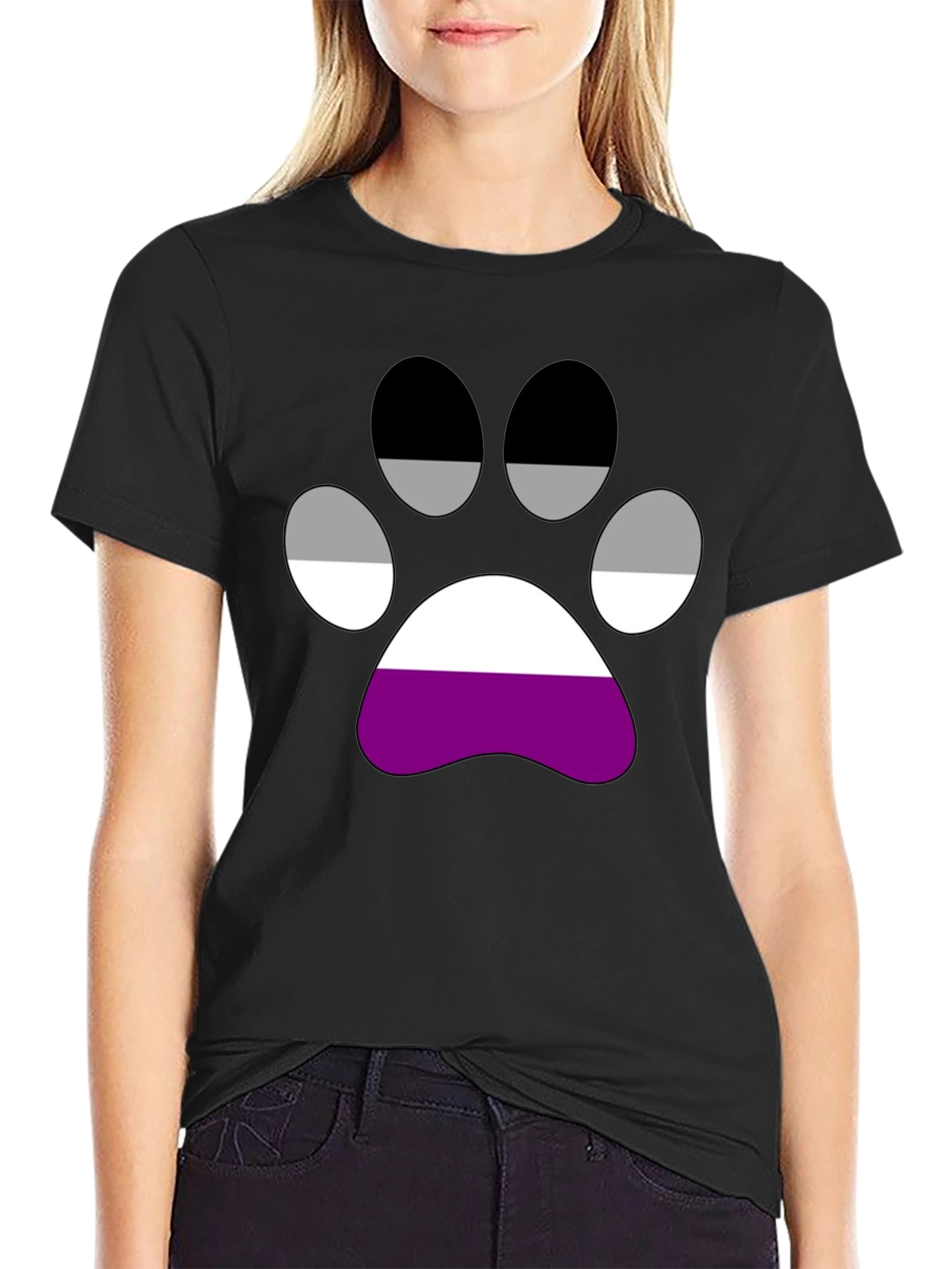 Black Asexual Pride Paw Print T-Shirt view 2