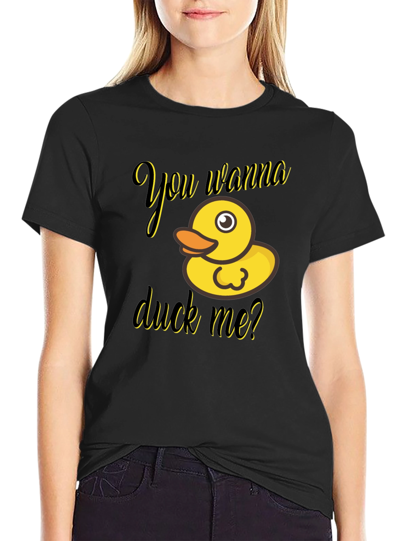 Black You Wanna Duck Me? Novelty T-Shirt view 2