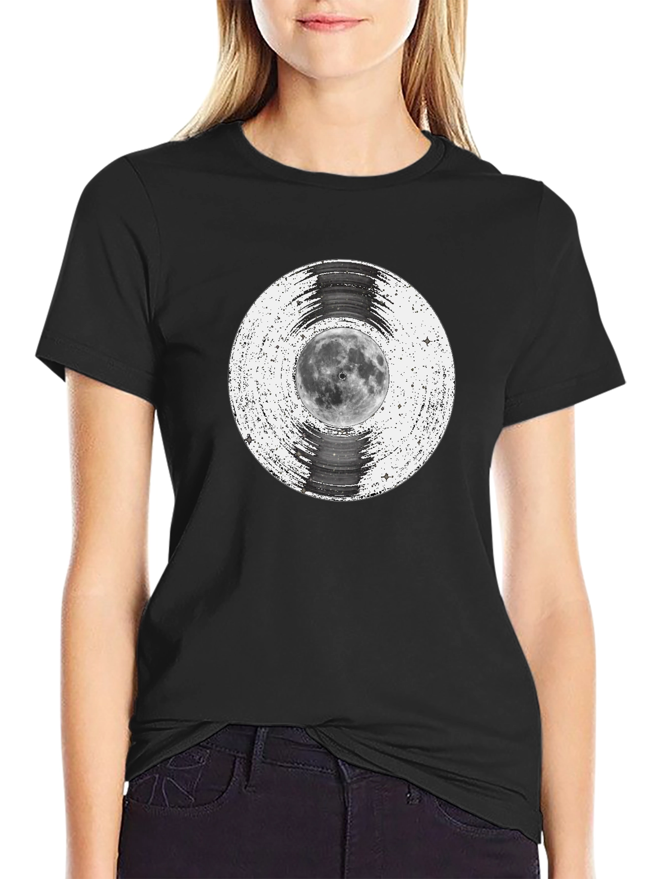 Black Moon Vinyl Record Graphic Tee - Black view 2