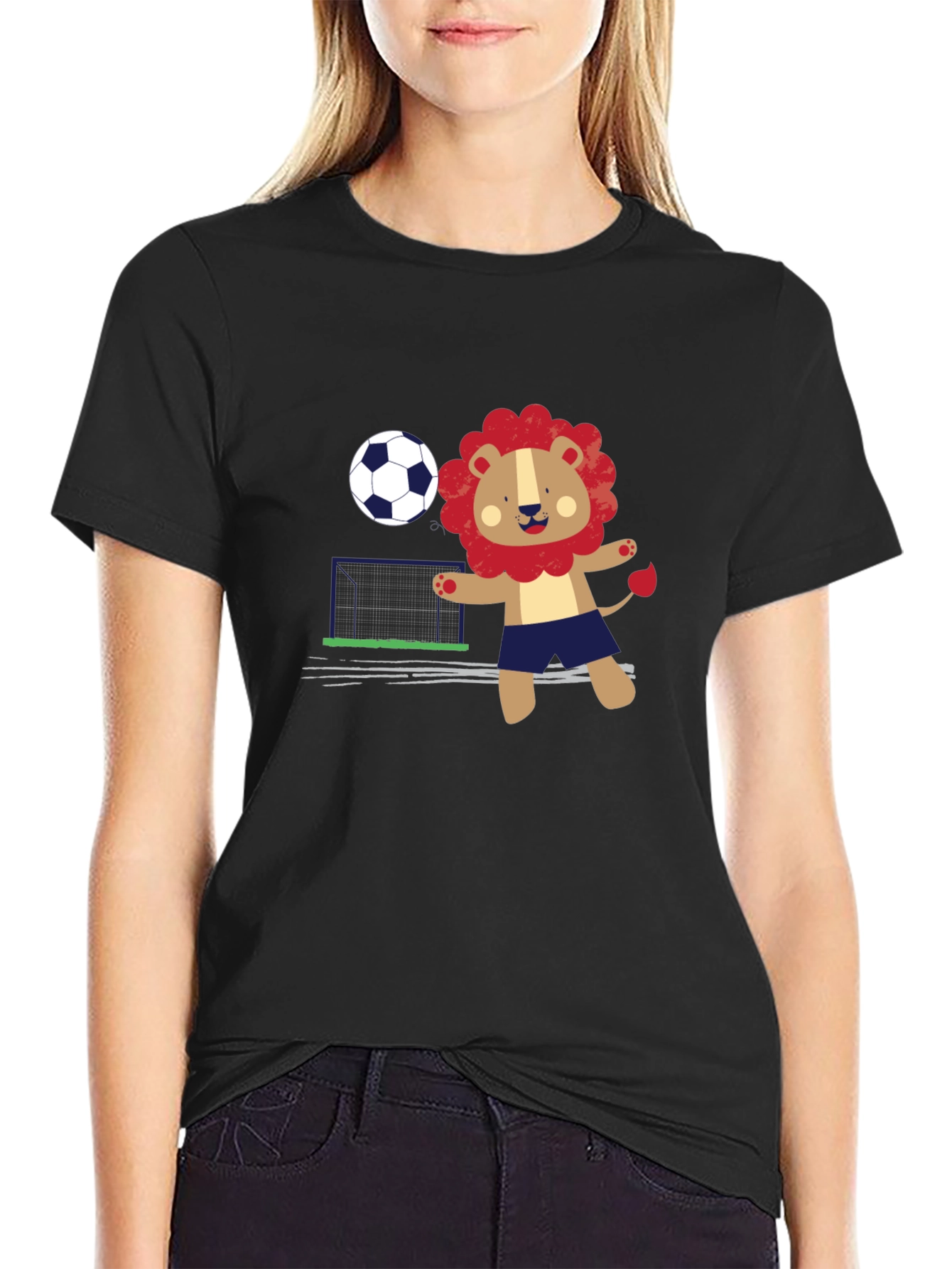 Black Lion Soccer T-Shirt - Fun Graphic Tee view 2