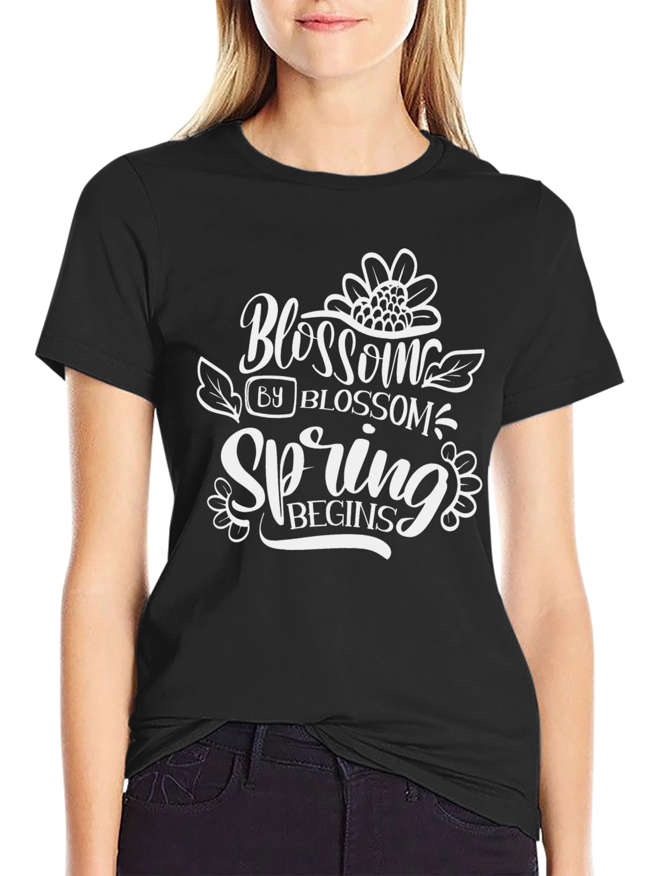 Black Blossom Spring Begins Graphic Tee - Black view 2