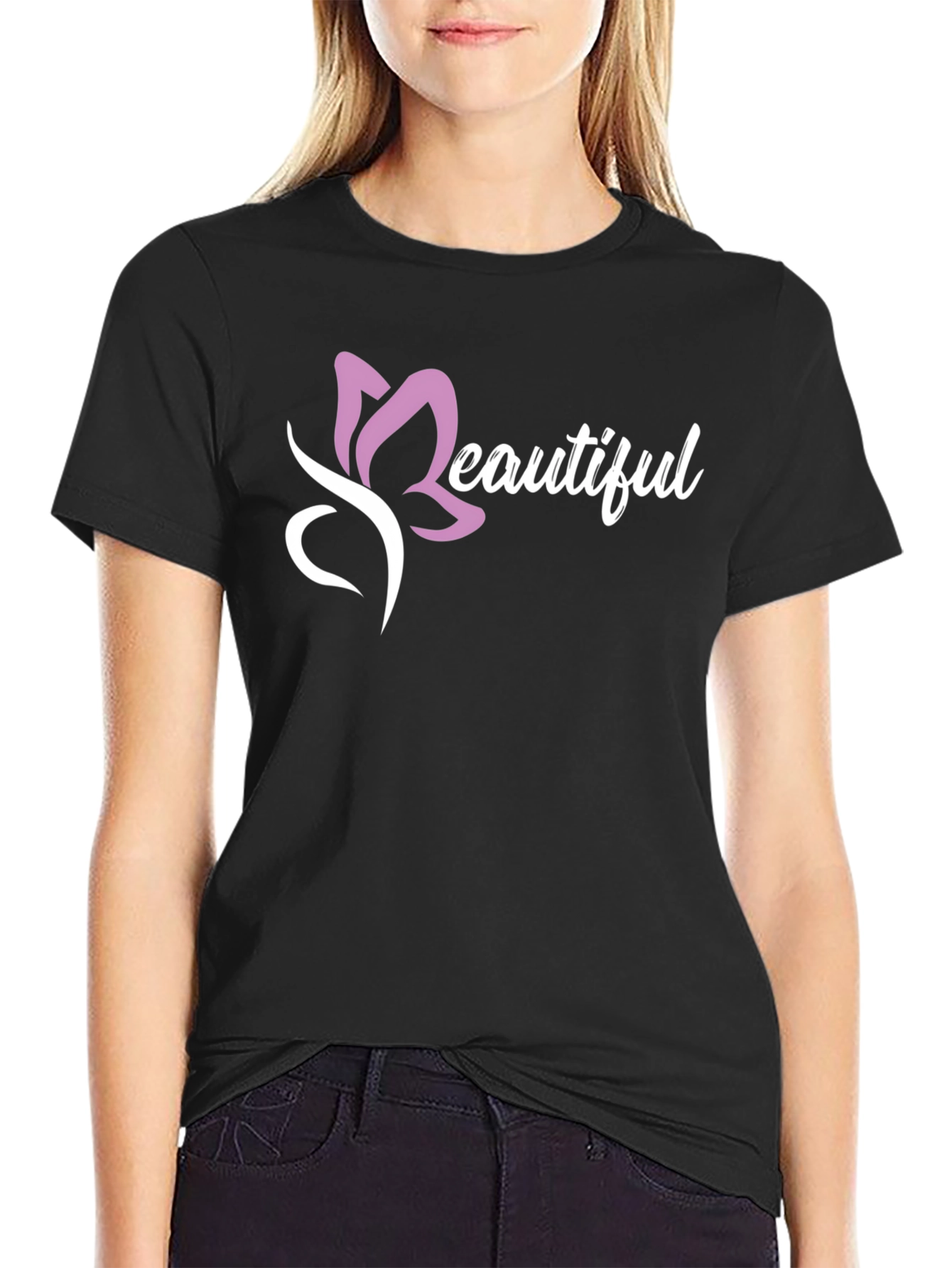 Black Beautiful Graphic Tee - Soft Cotton Blend view 2