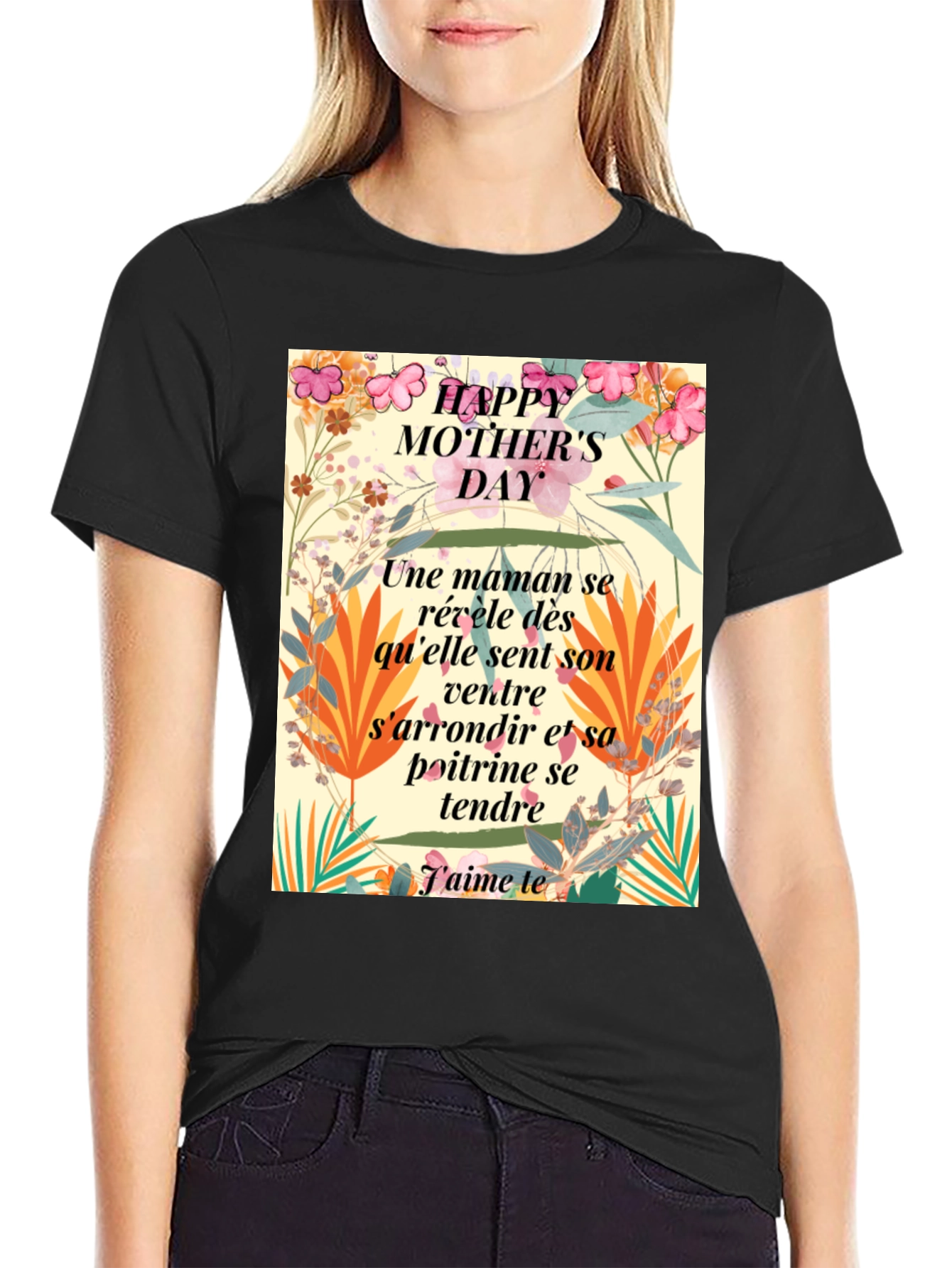 Floral Happy Mother's Day T-Shirt - French Text Design - 2