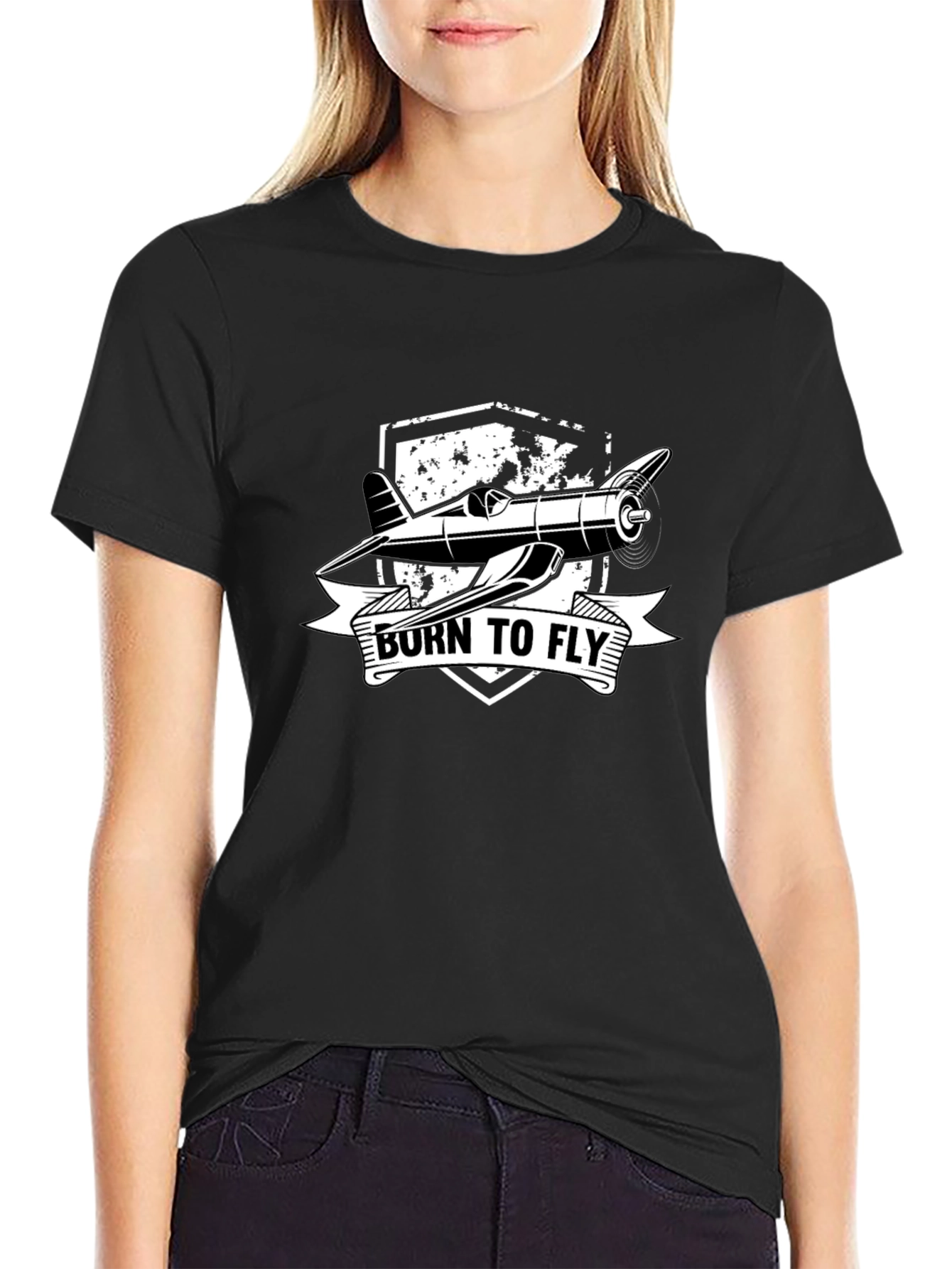 Born to Fly Airplane Graphic Tee - Black - 2