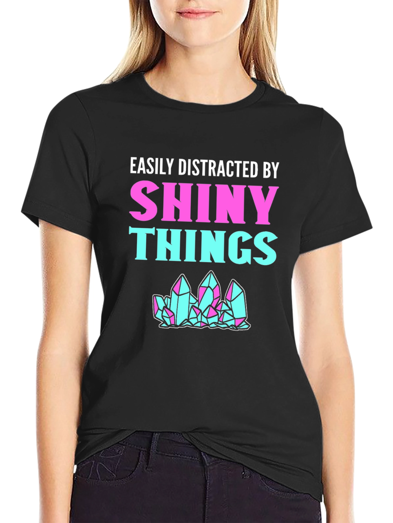Black Easily Distracted By Shiny Things T-Shirt view 2