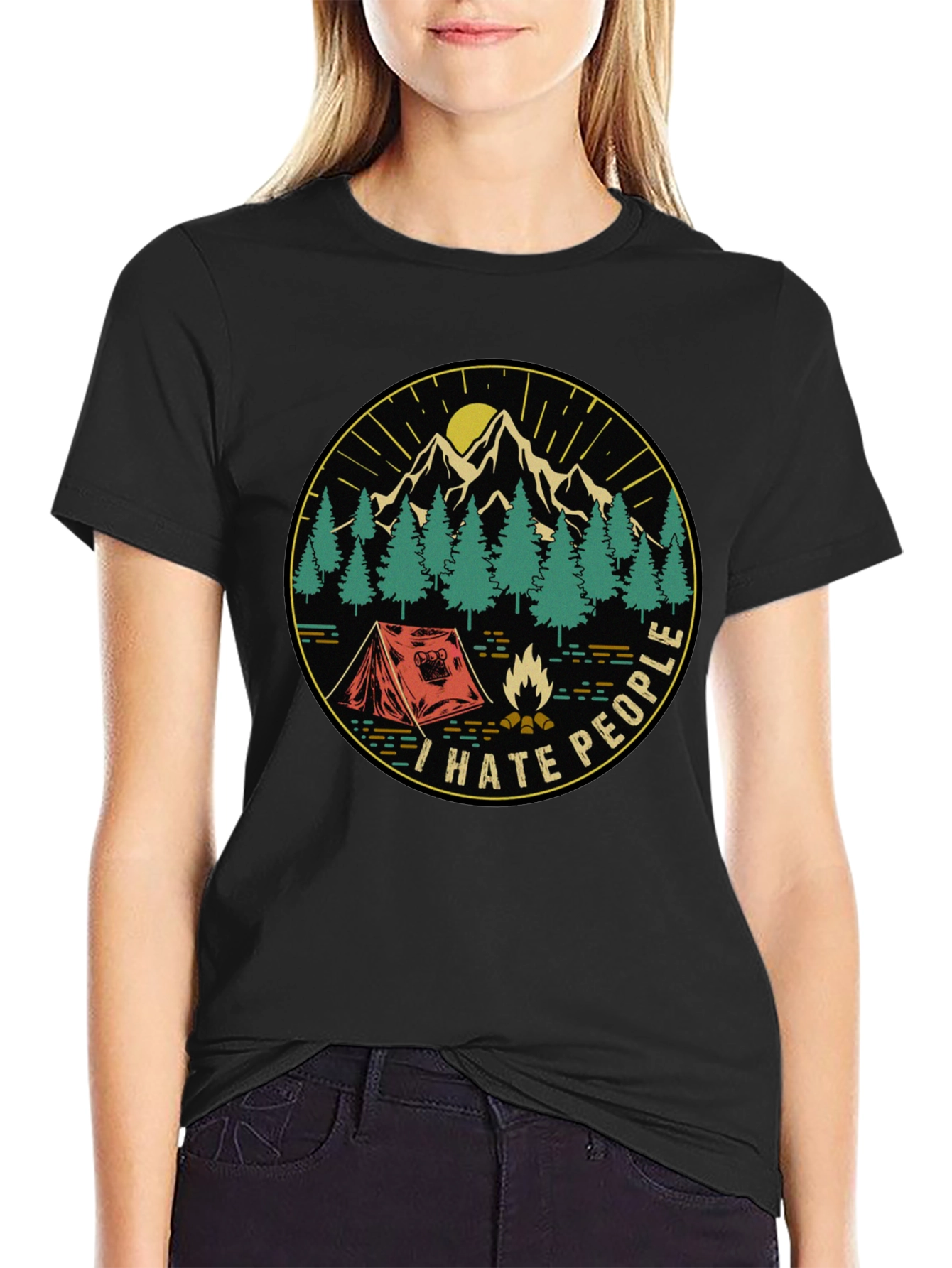 Black I Hate People Camping T-Shirt - Nature Lover Tee view 2