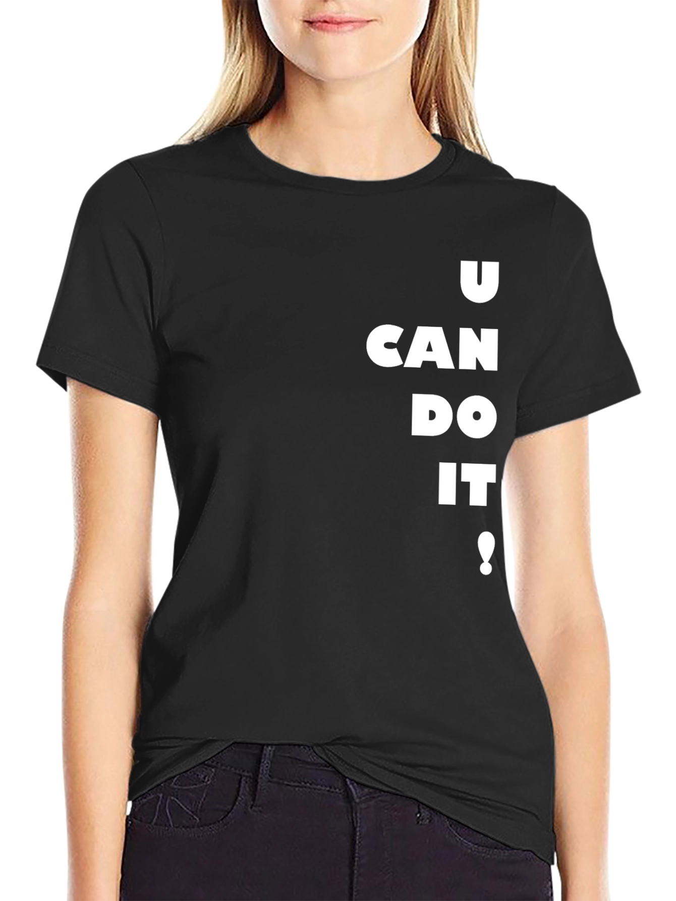 Black Motivational Black T-Shirt - U Can Do It! view 2