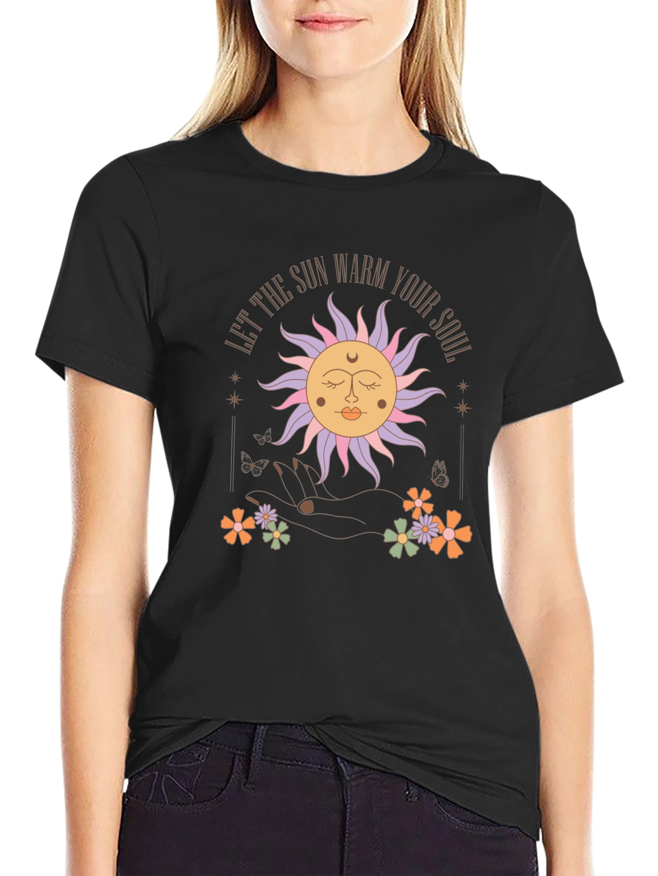 Black Boho Sun Graphic Tee - "Warm Your Soul" view 2