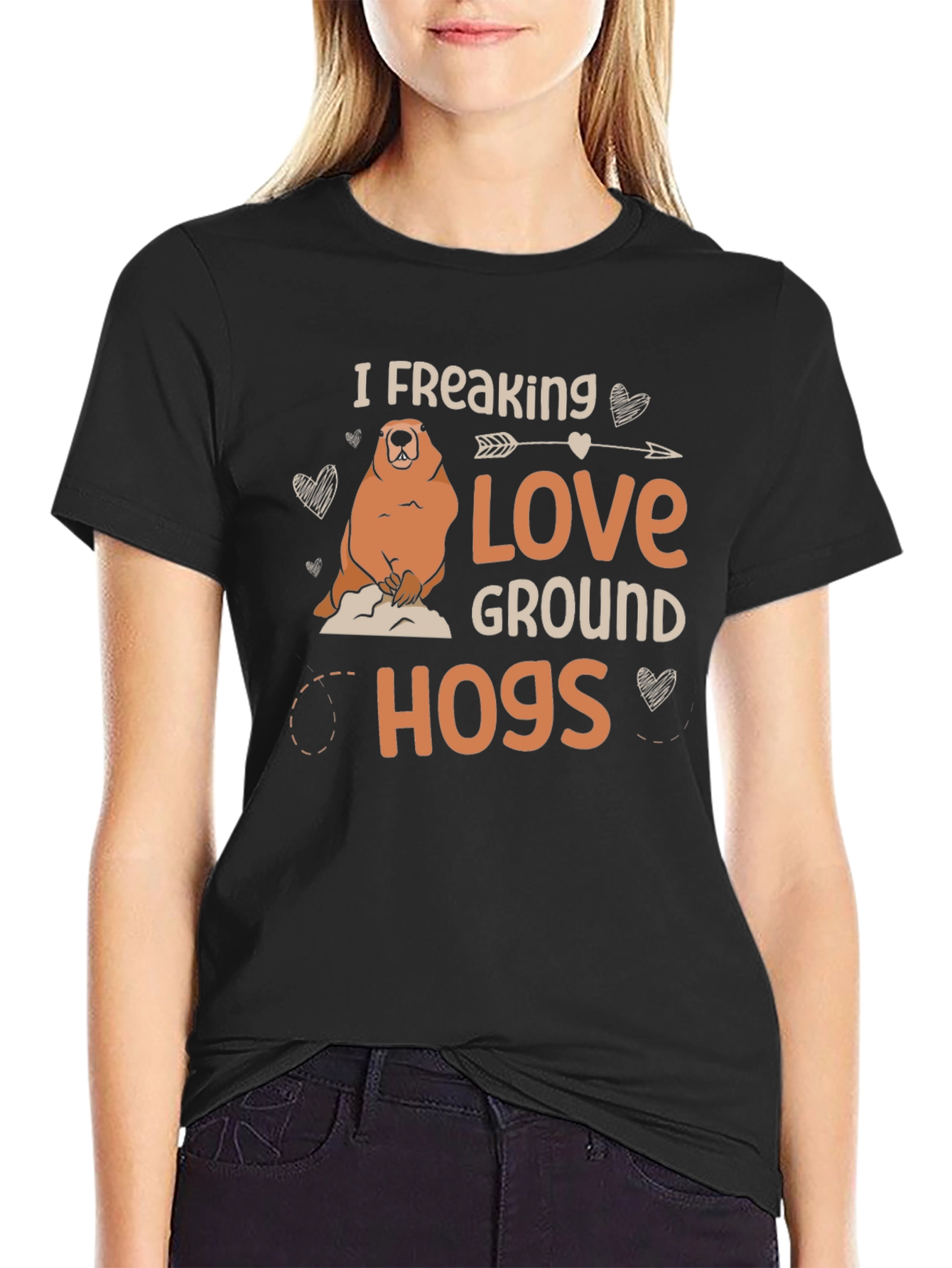 Black I Freaking Love Groundhogs Black T-Shirt view 2