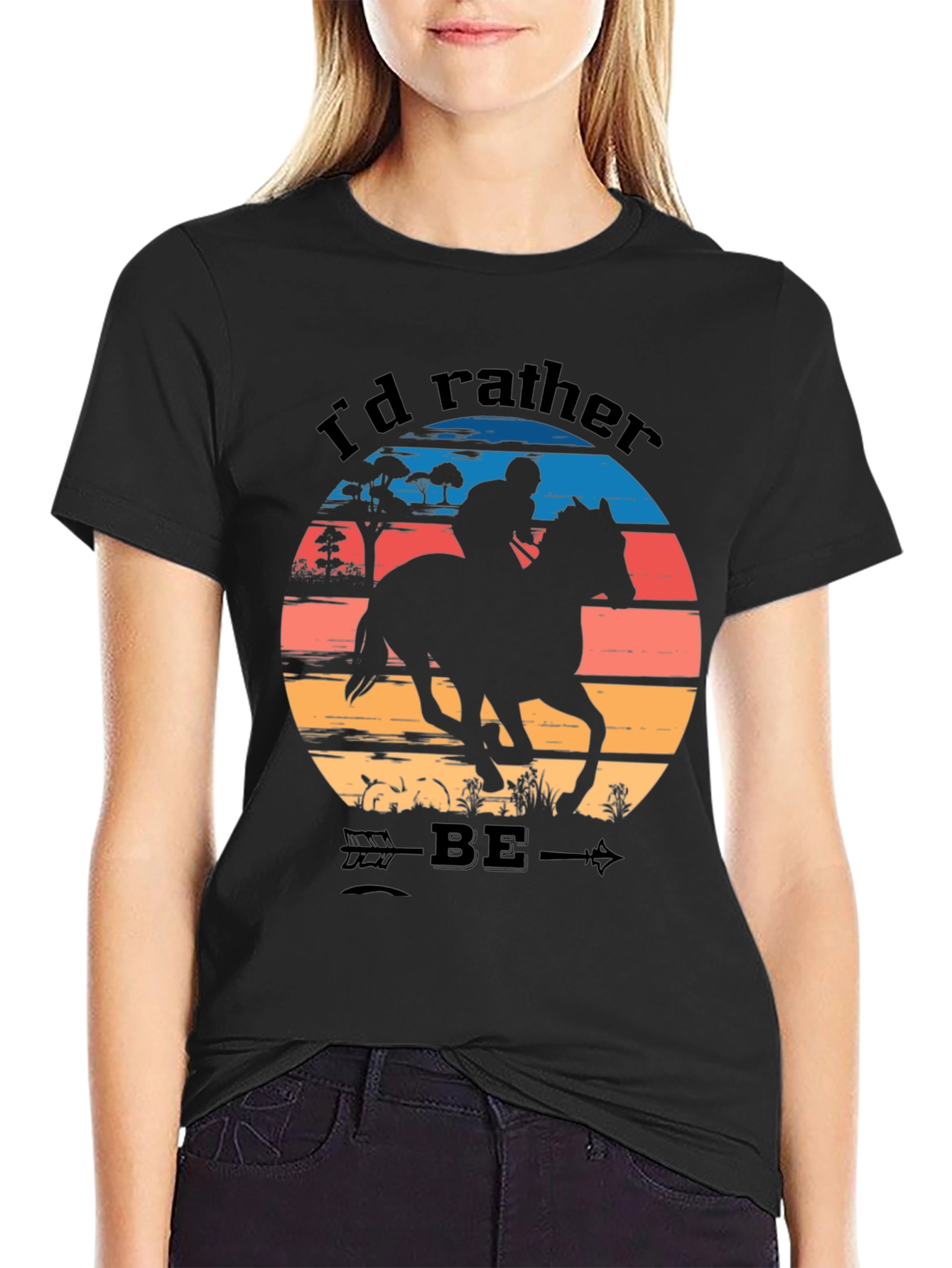 Black Equestrian Sunset T-Shirt - Horse Riding Tee view 2