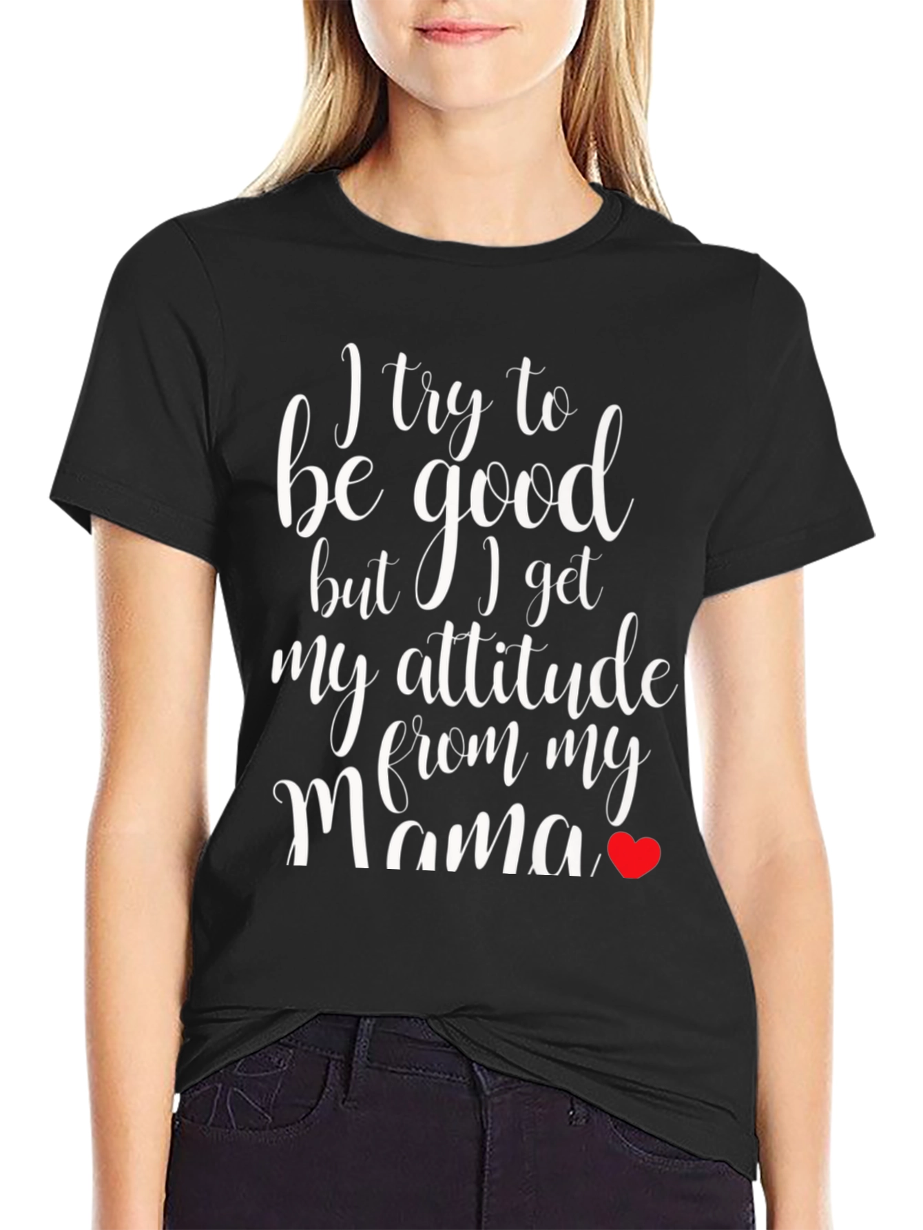 Black Funny Mama's Attitude Black T-Shirt view 2