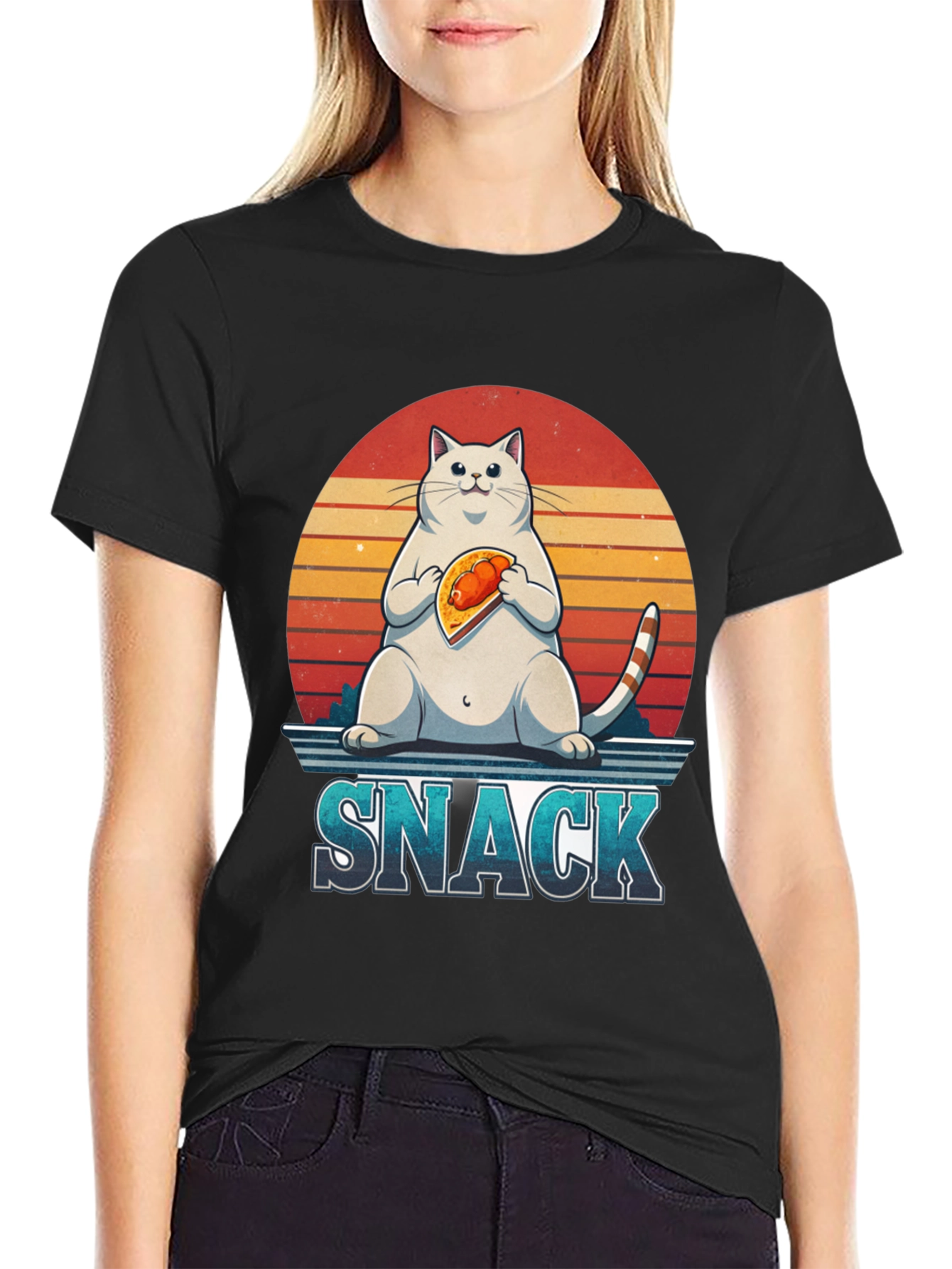 Black Cat Snack Graphic T-Shirt view 2