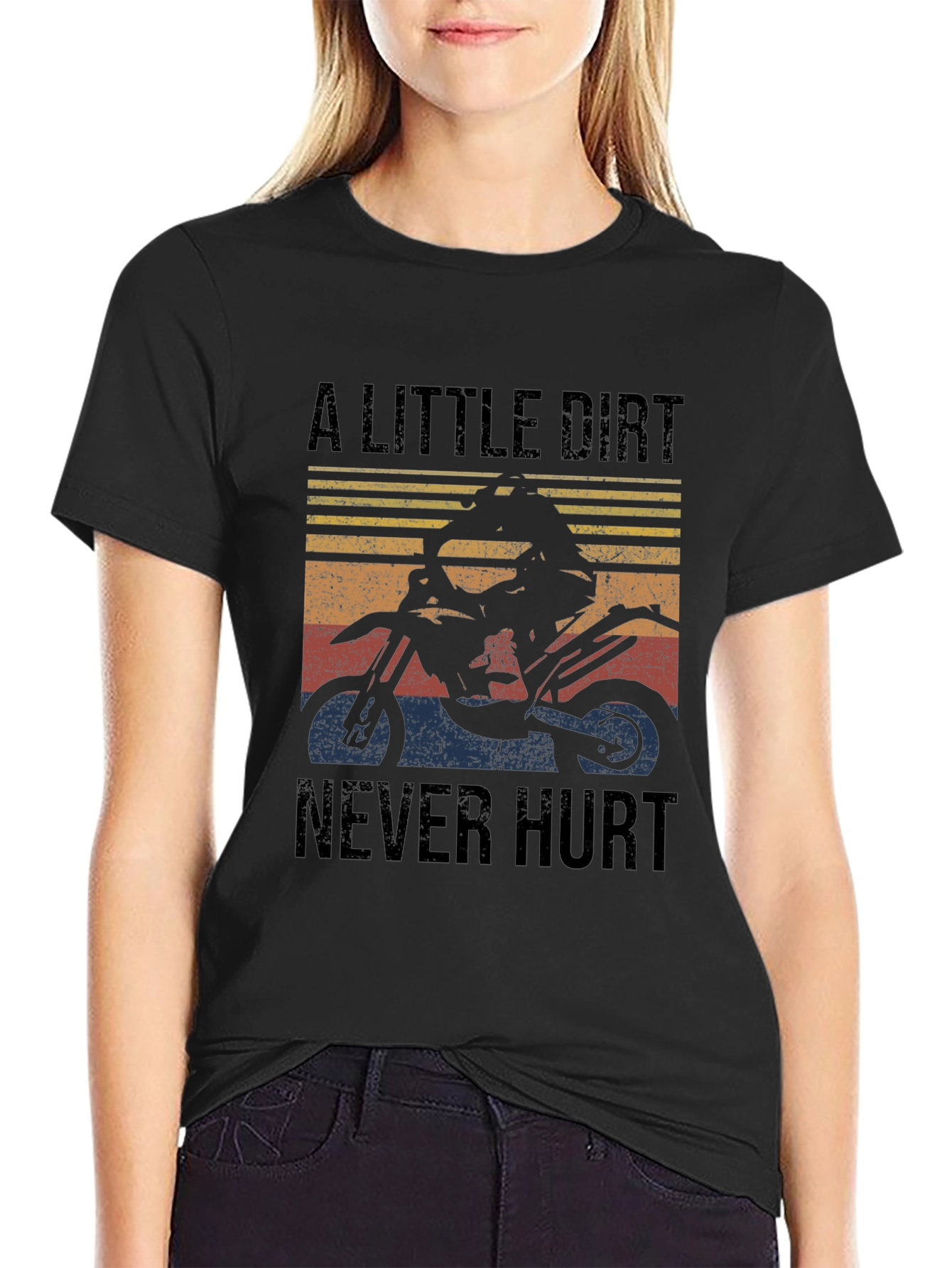 Black A Little Dirt Never Hurt Black T-Shirt - Motocross Rider Design view 2