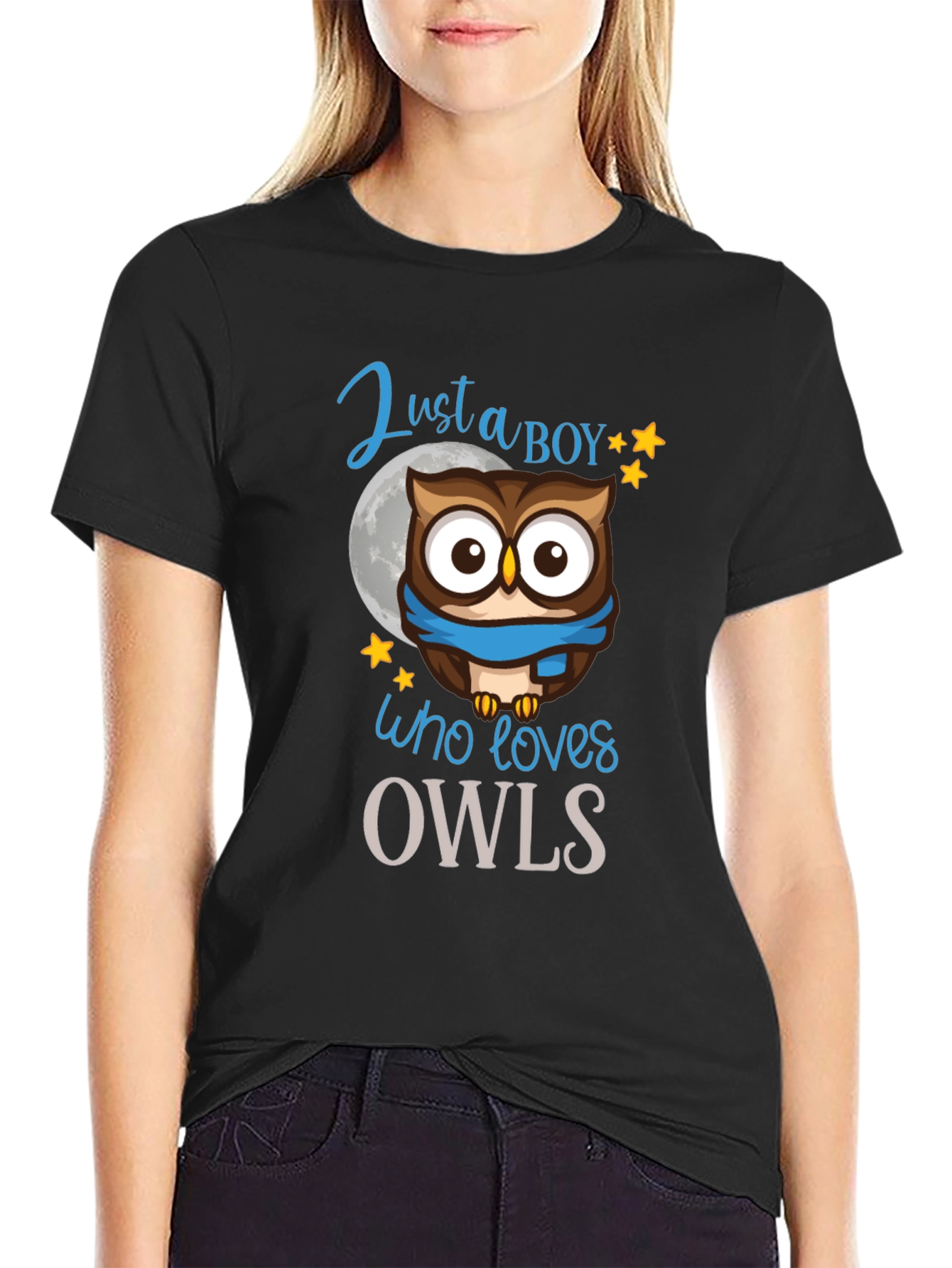 Black Just a Boy Who Loves Owls T-Shirt view 2