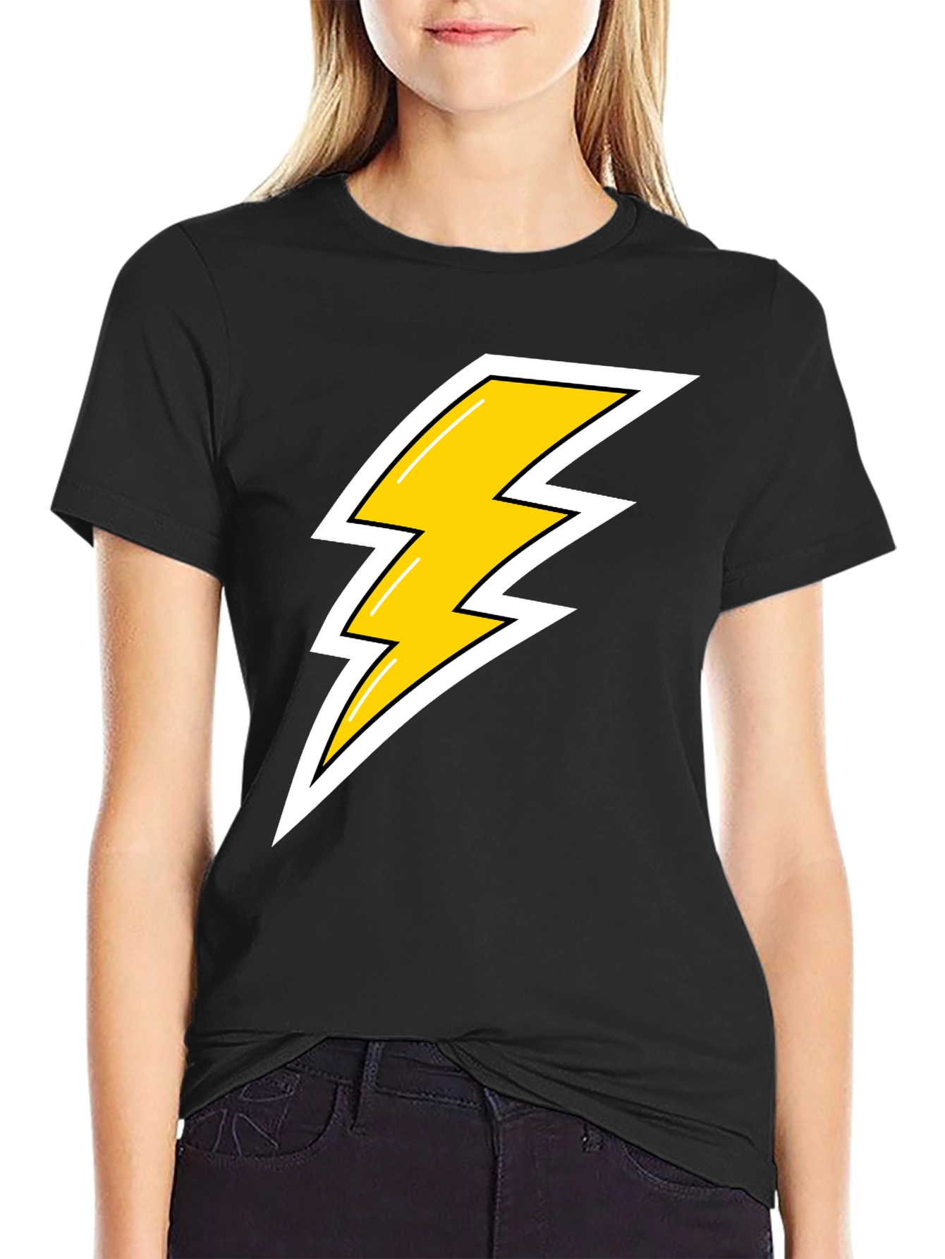 Black Black T-Shirt with Lightning Bolt Graphic view 2