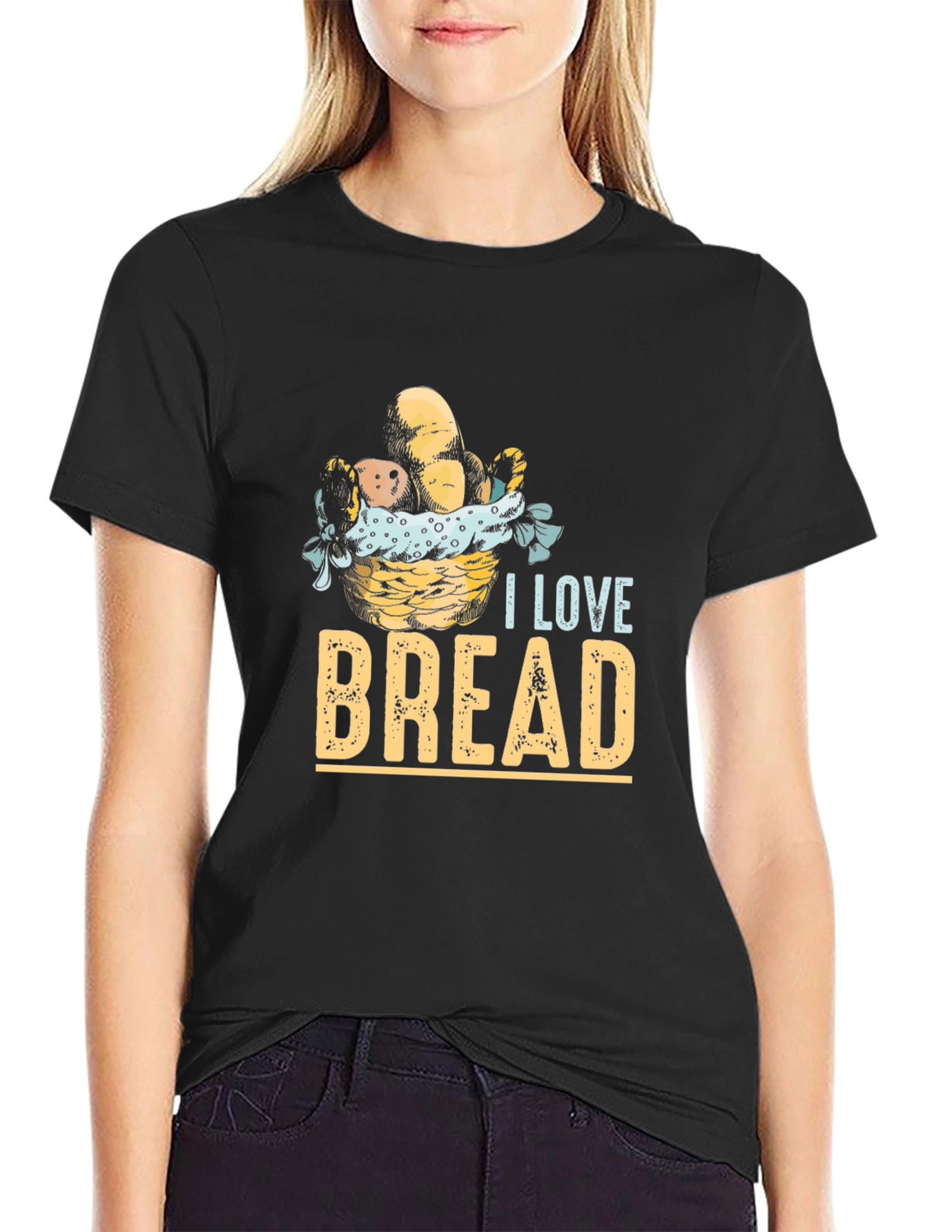 Black I Love Bread Graphic Tee - Unisex Casual T-Shirt view 2