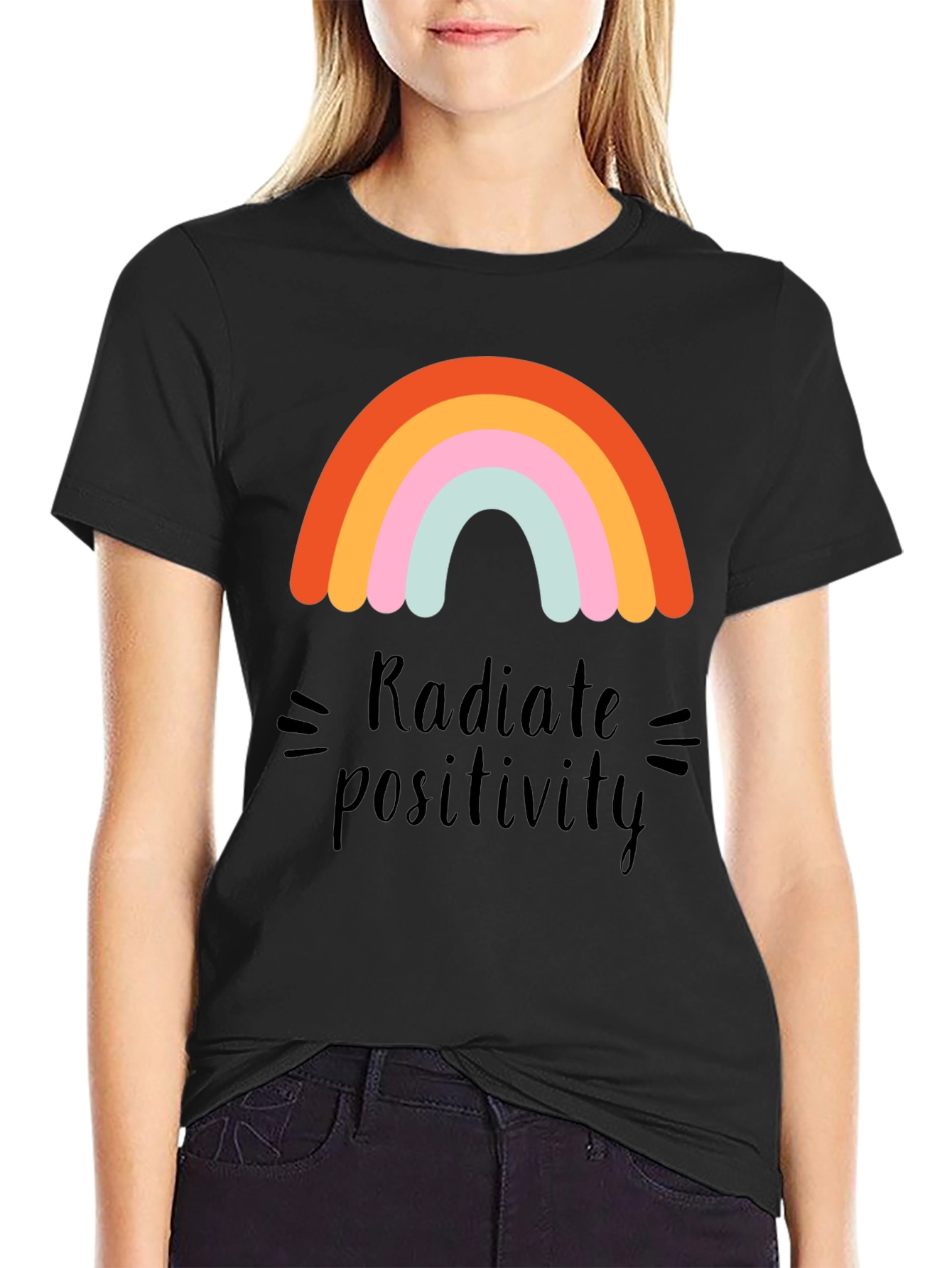 Black Radiate Positivity Rainbow Graphic T-Shirt view 2