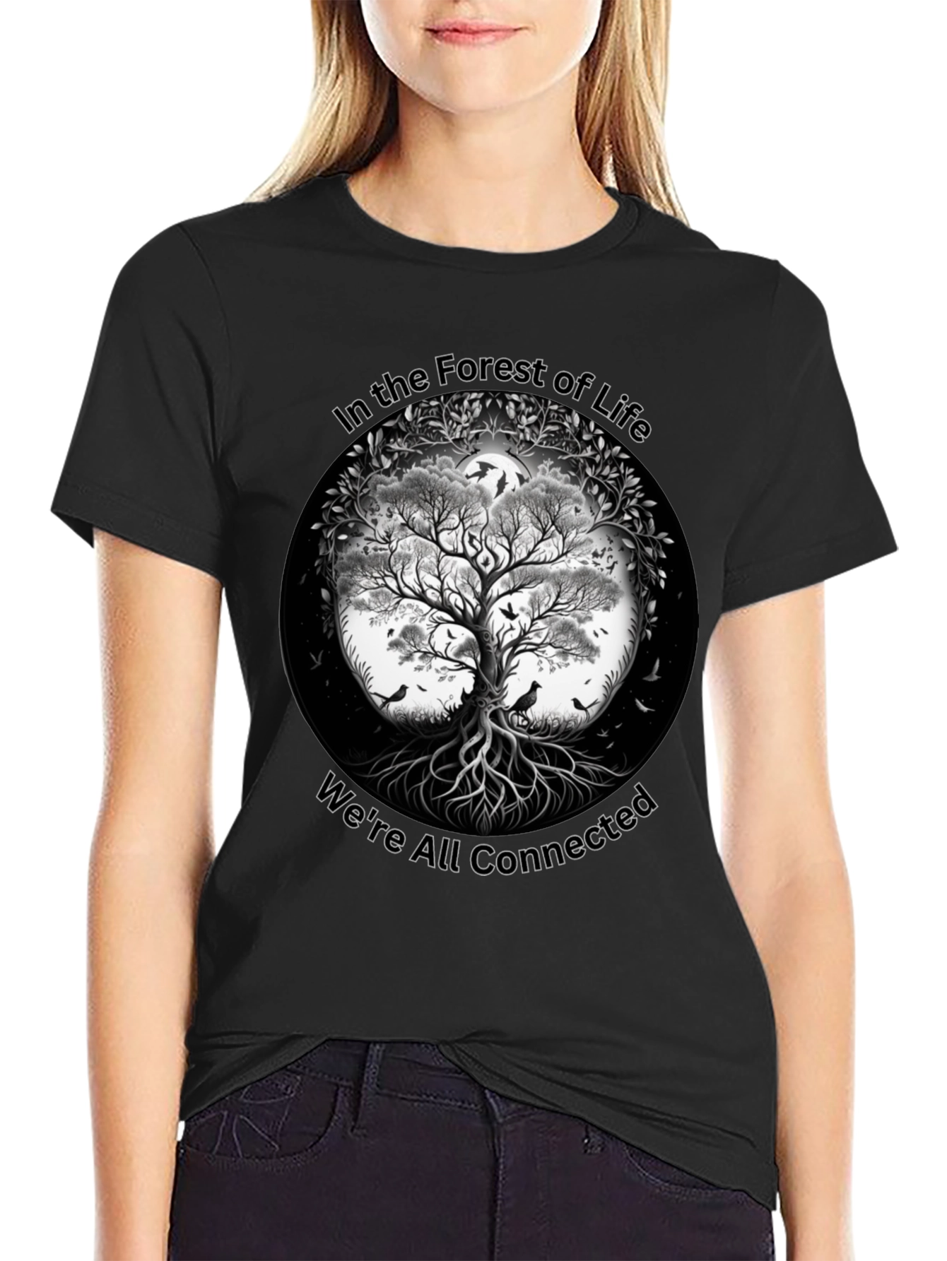 Black In the Forest of Life T-Shirt - Tree Design view 2