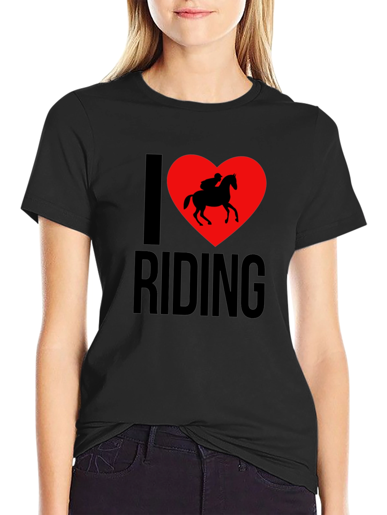 Black I Love Riding T-Shirt - Horseback Riding Tee view 2