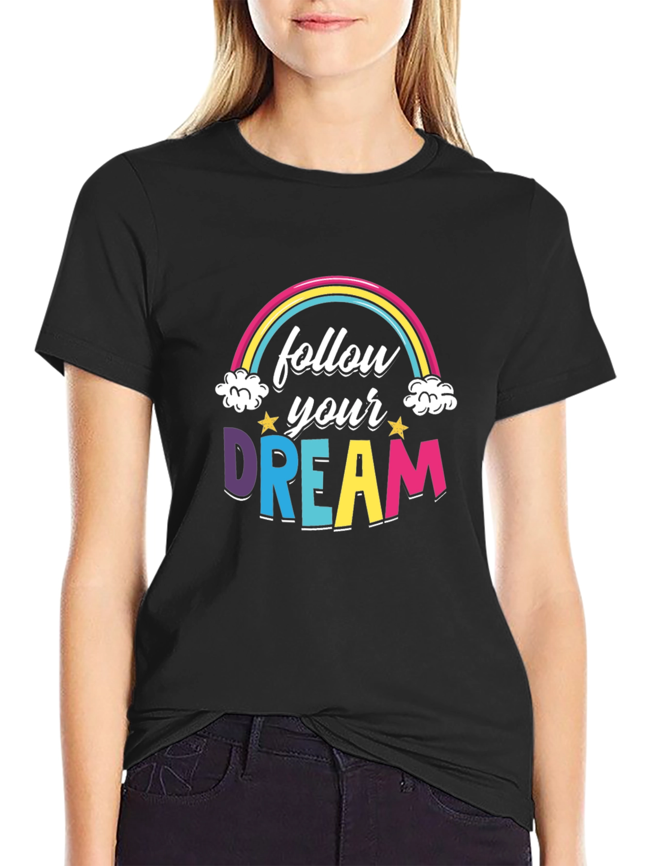 Black Follow Your Dream Graphic Tee - Unisex view 2