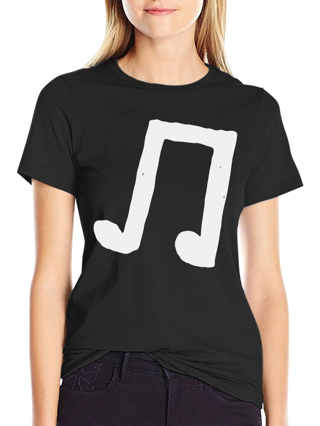 Black Men's Black T-Shirt with White Music Note Graphic view 2