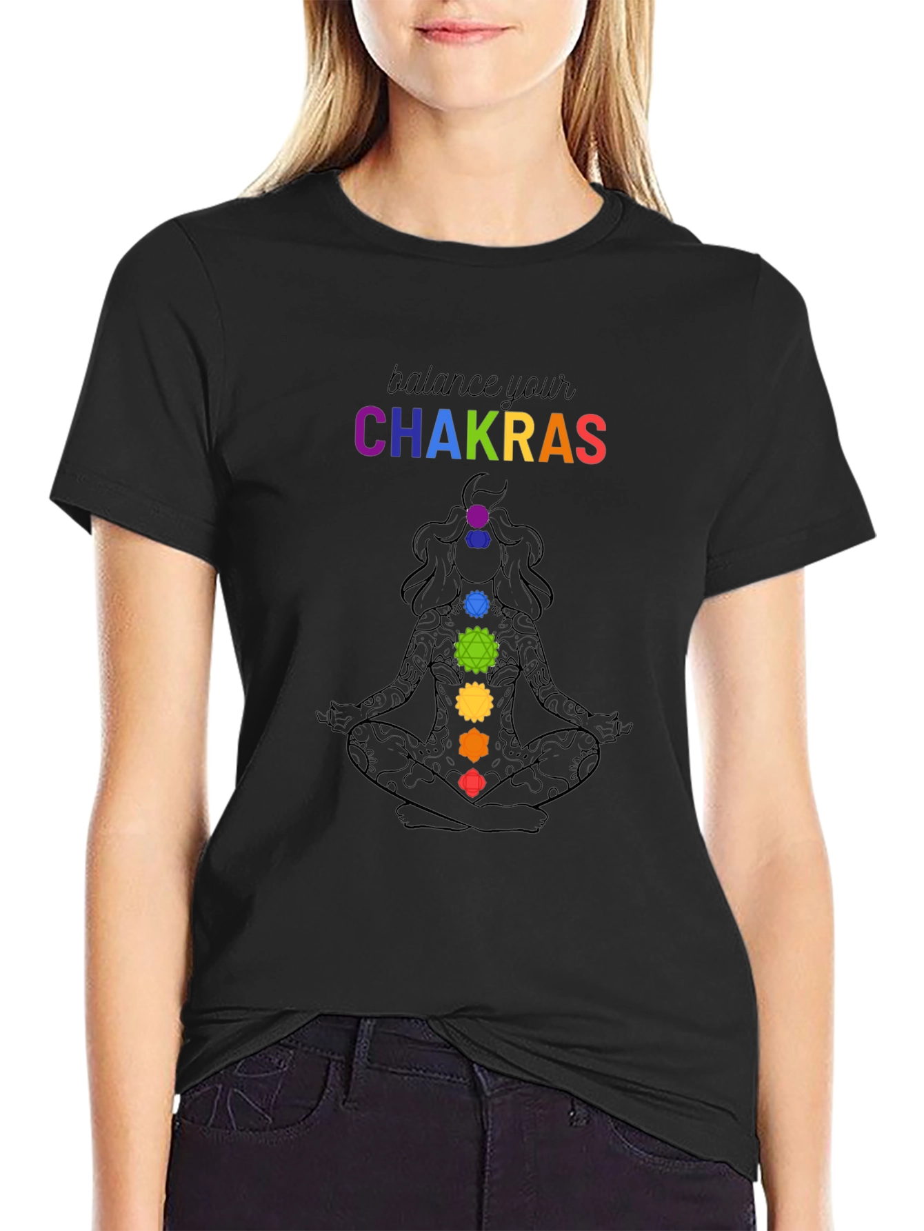 Black Chakra Balance T-Shirt: Meditate in Style view 2