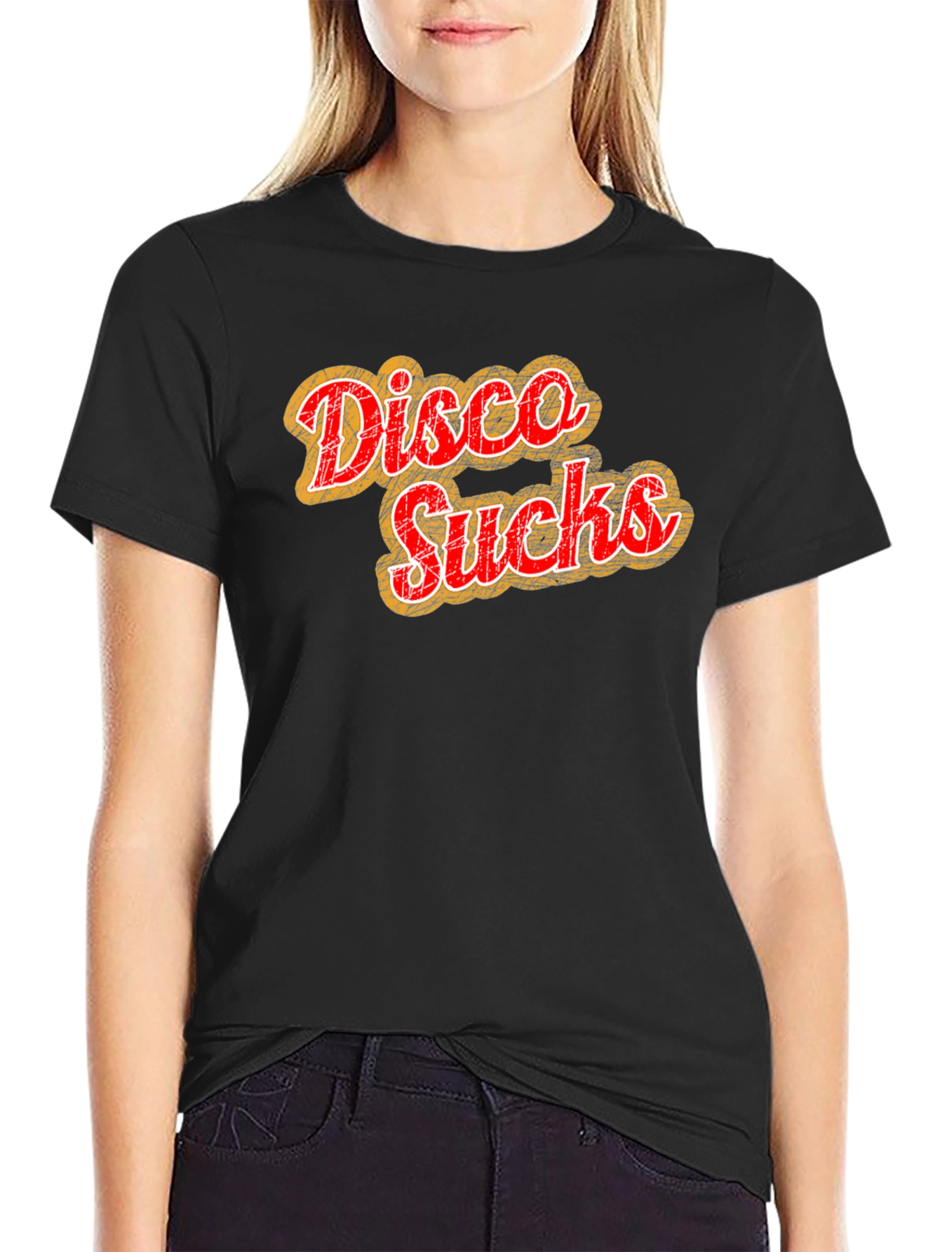 Black Disco Sucks Graphic Tee - Retro Style Black T-Shirt view 2