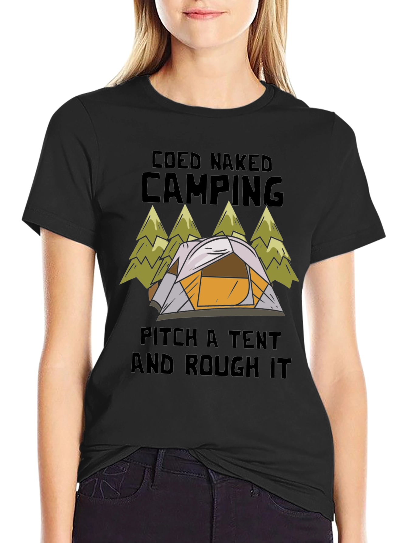 Black Coed Naked Camping Tent T-Shirt view 2