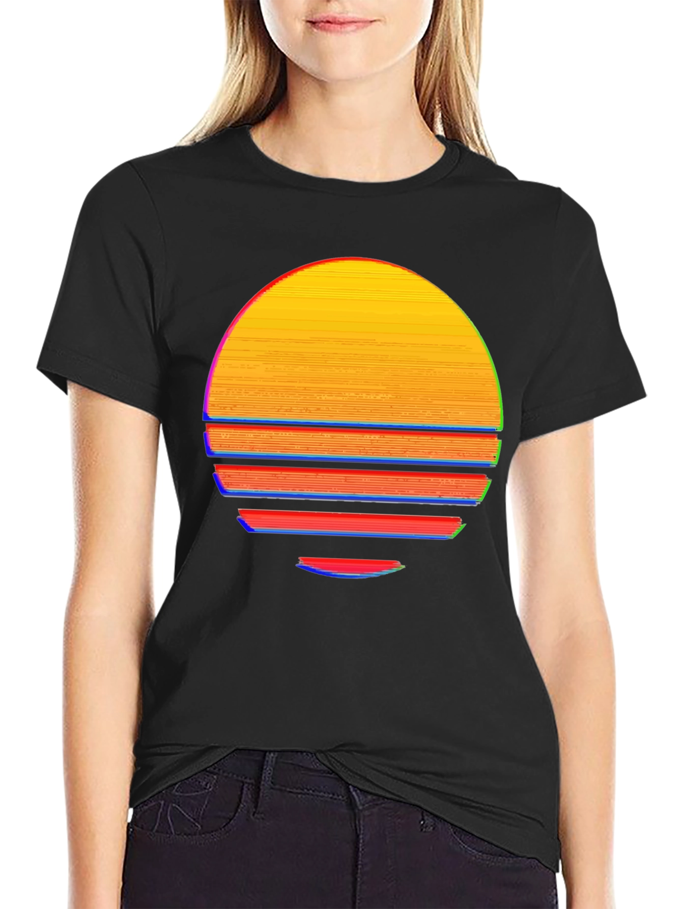 Black Retro Sunset Graphic T-Shirt - Black view 2