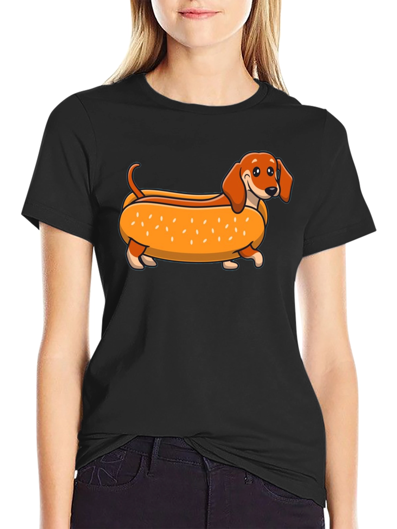 Black Dachshund Hot Dog T-Shirt view 2