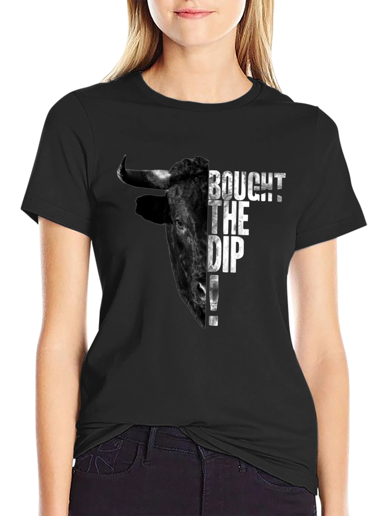 Black BOUGHT THE DIP! Bull Graphic Tee - Black view 2